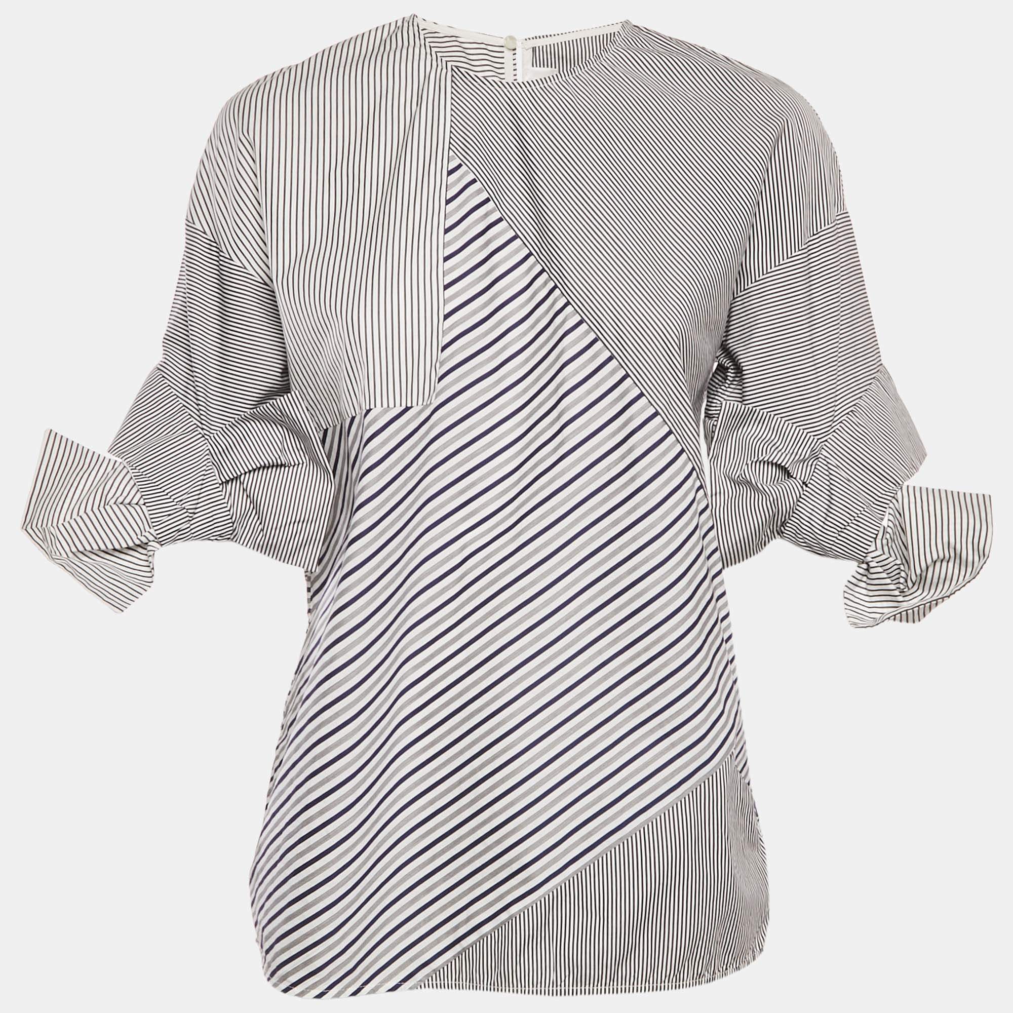 Pre Owned Victoria Victoria Beckham Blue Striped Cotton Patchwork Shirt S 