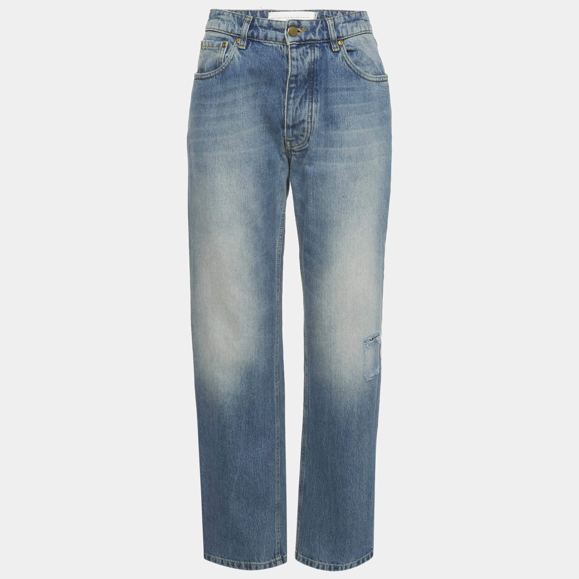 Pre Owned Victoria Victoria Beckham Blue Faded Denim Ripped Jeans S Waist 27"