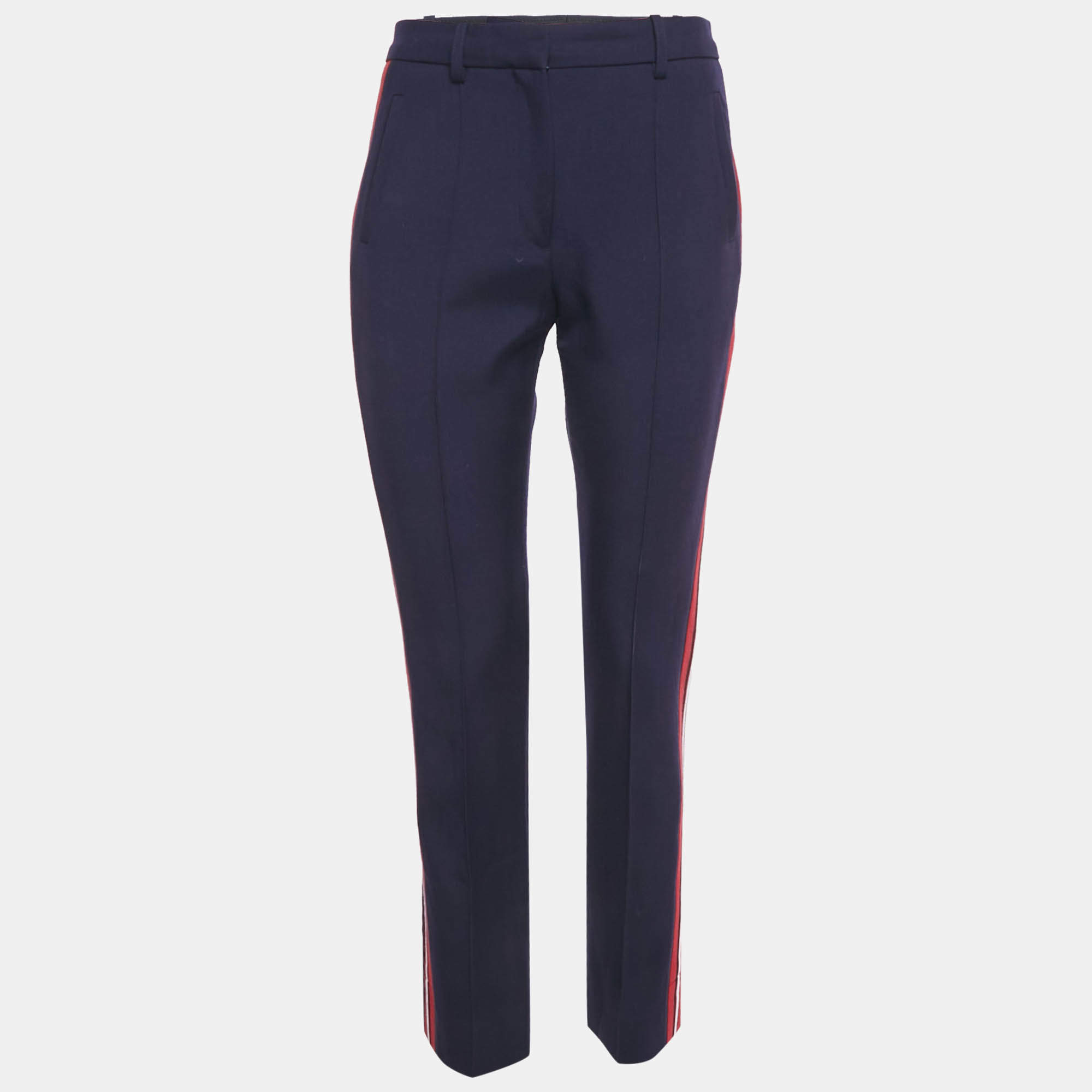 Pre Owned Victoria Victoria Beckham Navy Blue Wool Side Stripe Detail Trousers S