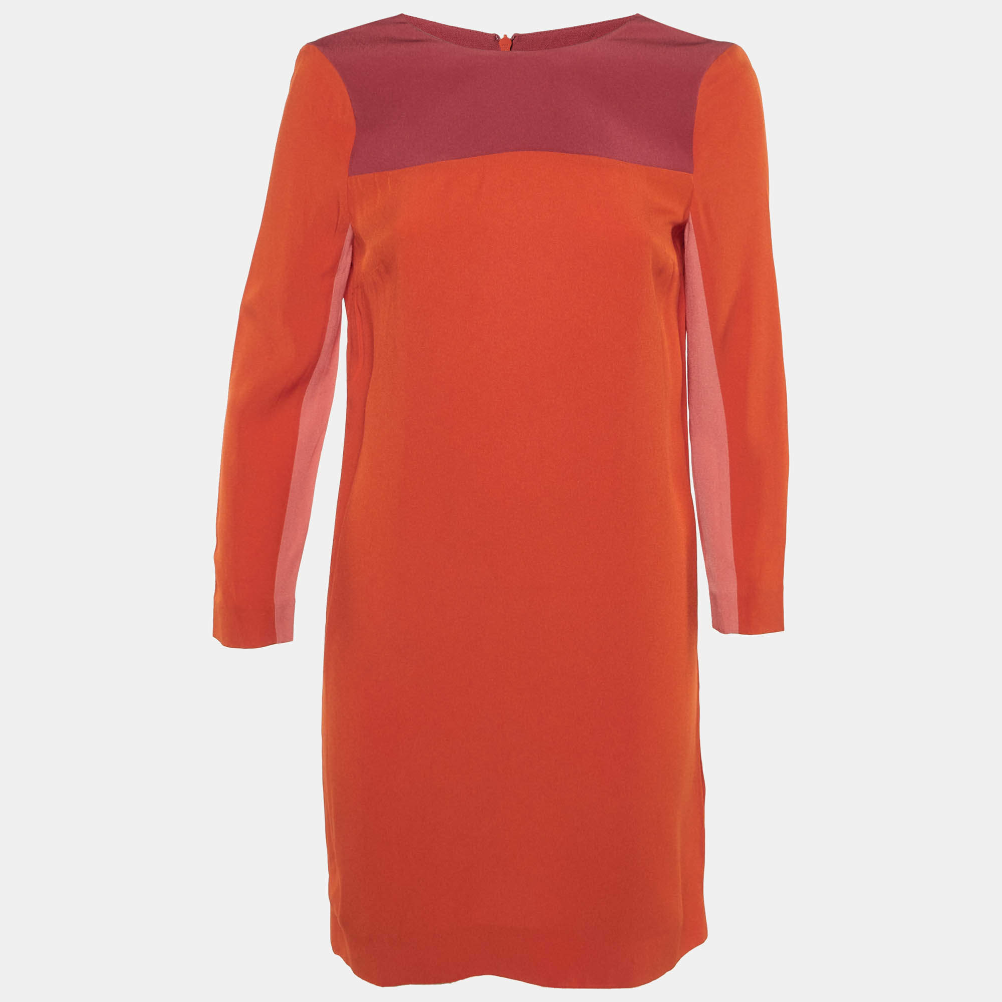 Pre Owned Victoria Victoria Beckham Orange Colorblock Crepe Shift Dress S