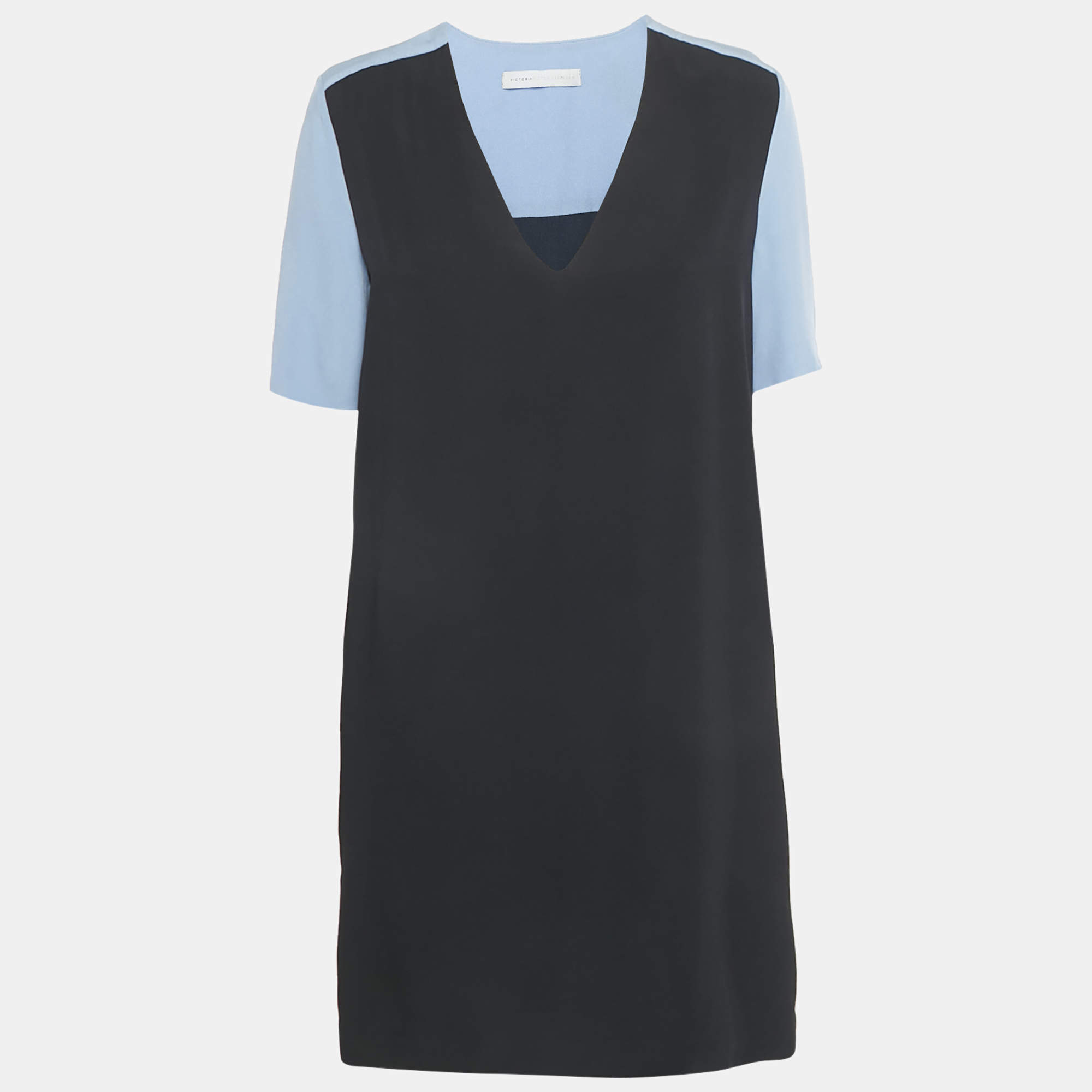 Pre Owned Victoria Victoria Beckham Blue Crepe V-Neck Shift Dress M