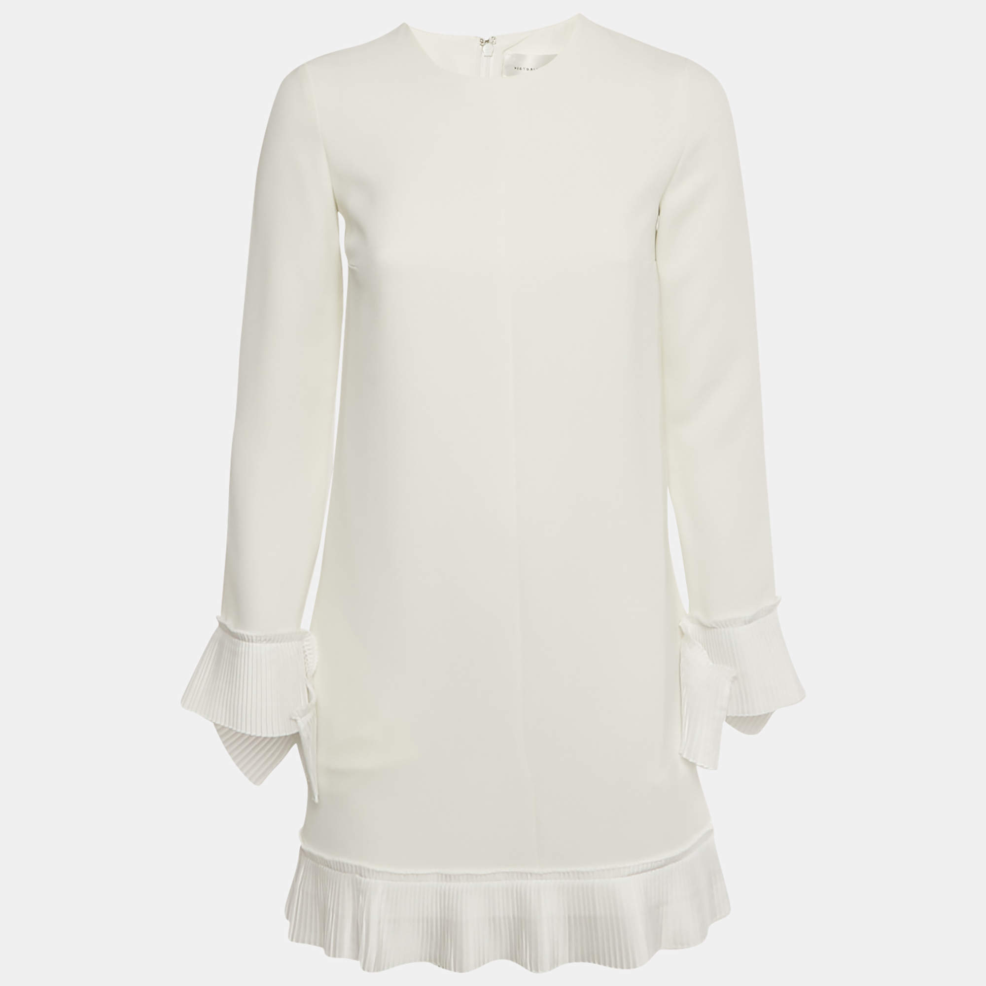 Pre Owned فستان فيكتوريا فيكتوريا بيكهام صغير أبيض كريب بليسي قصير