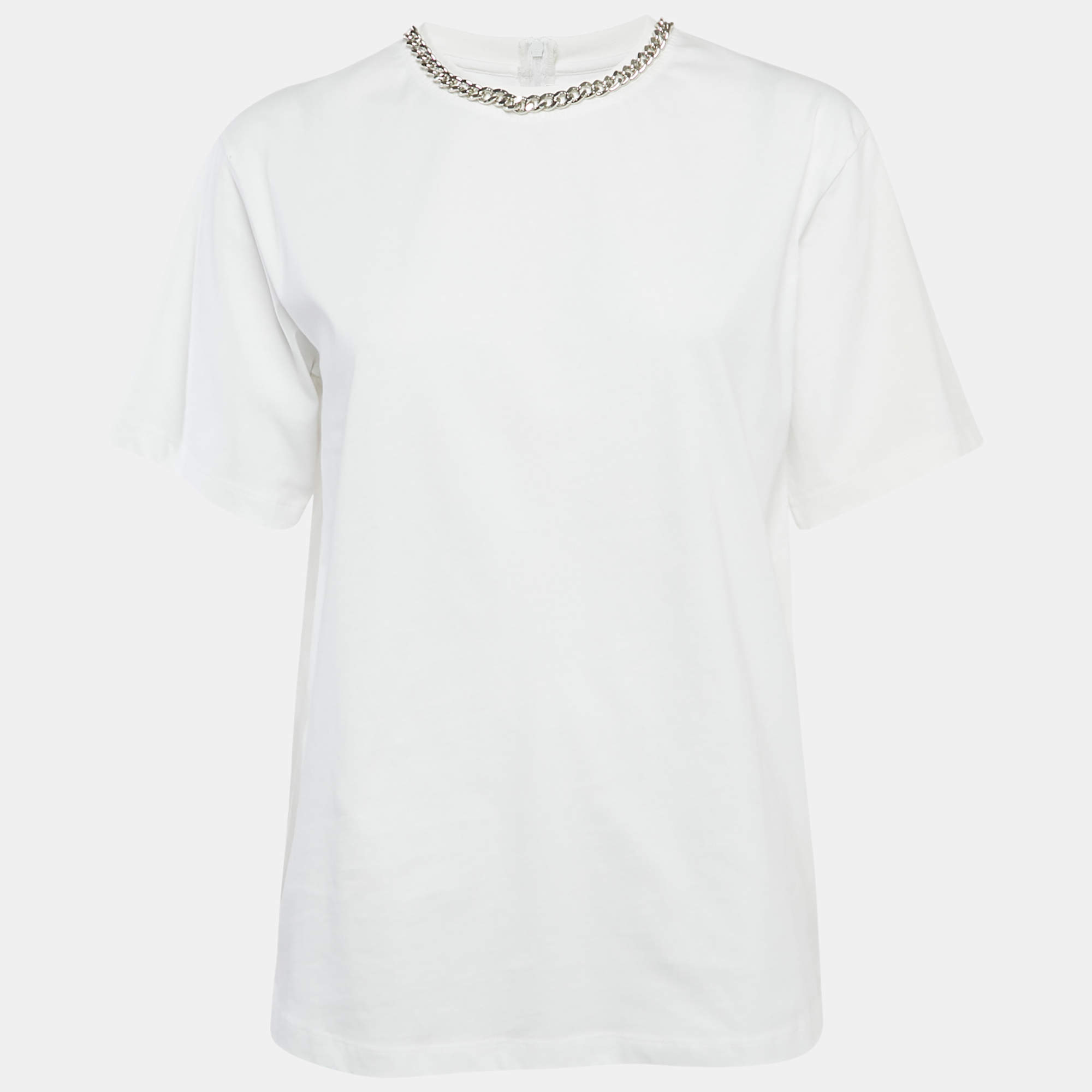 Pre Owned تي شيرت بسلسلة بتفاصيل جيرسي أبيض فيكتوريا فيكتوريا بيكهام مقاس صغير جدًا (إكسترا سمول)