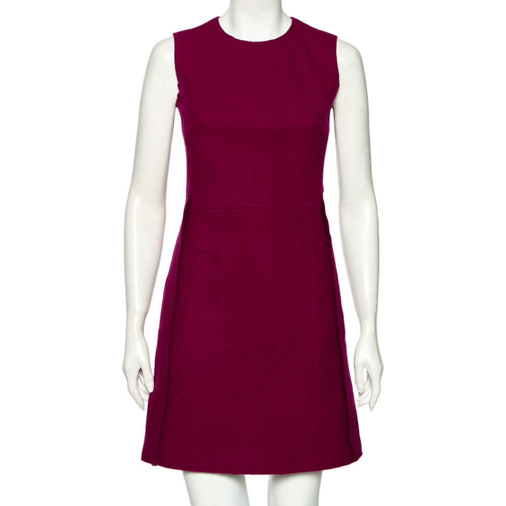 Pre Owned Victoria Victoria Beckham Purple Wool Short Sheath Dress S 