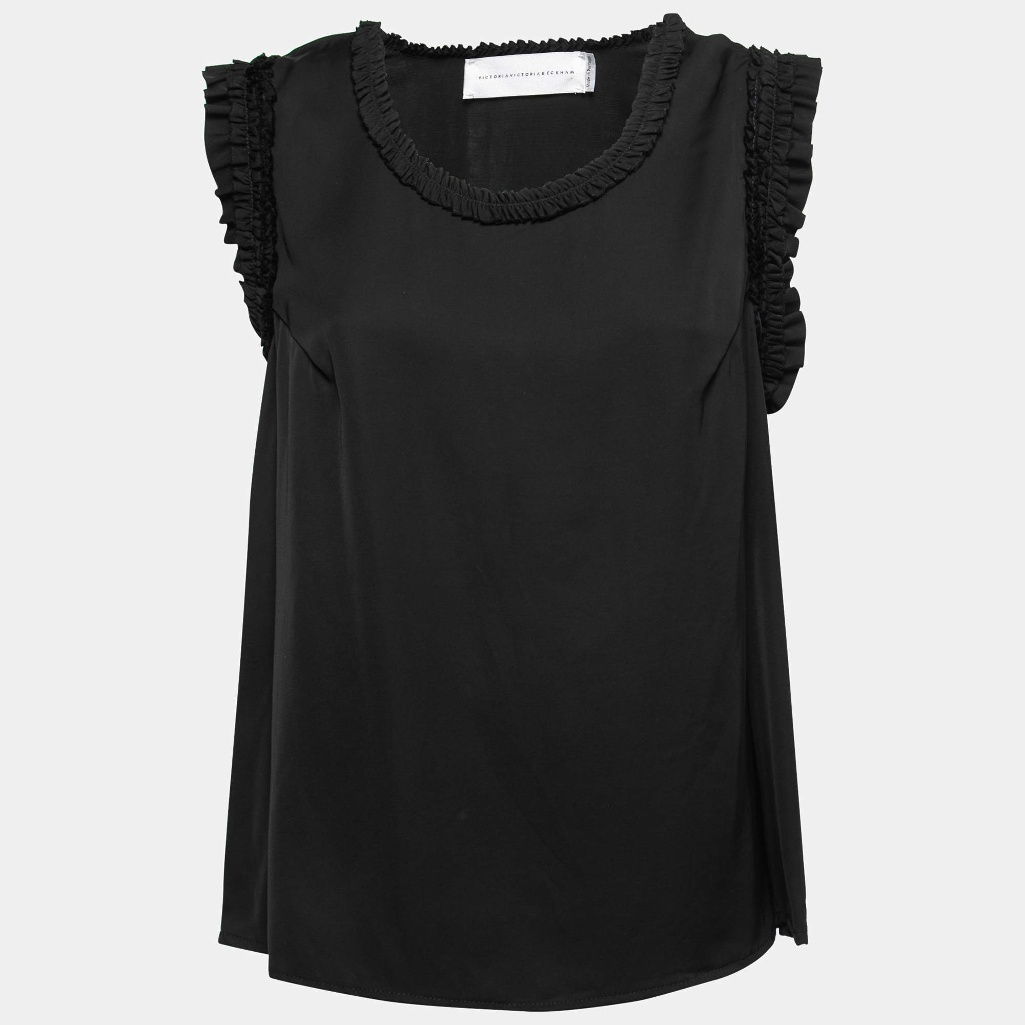 Pre Owned Victoria Victoria Beckham Black Silk Ruffled Top M