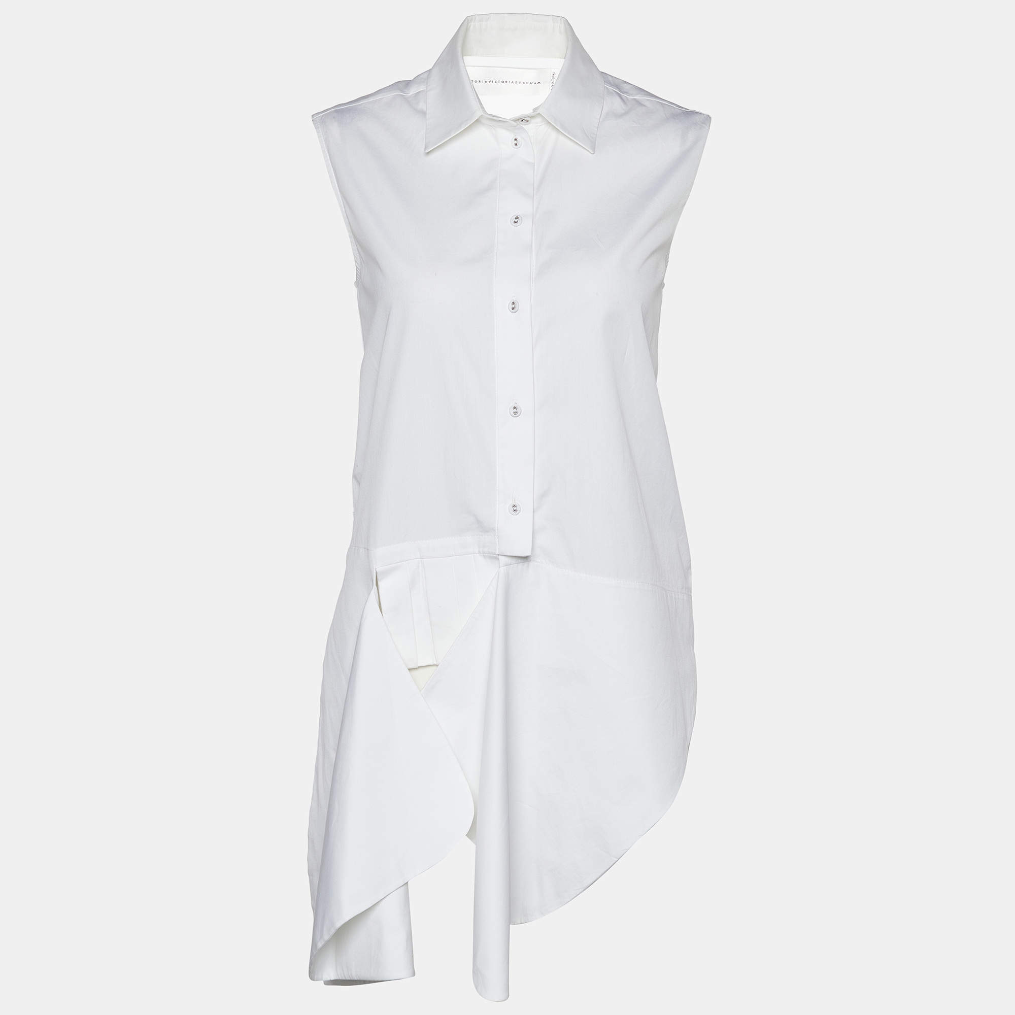 Pre Owned Victoria Victoria Beckham White Cotton Asymmetrical Hem Shirt S