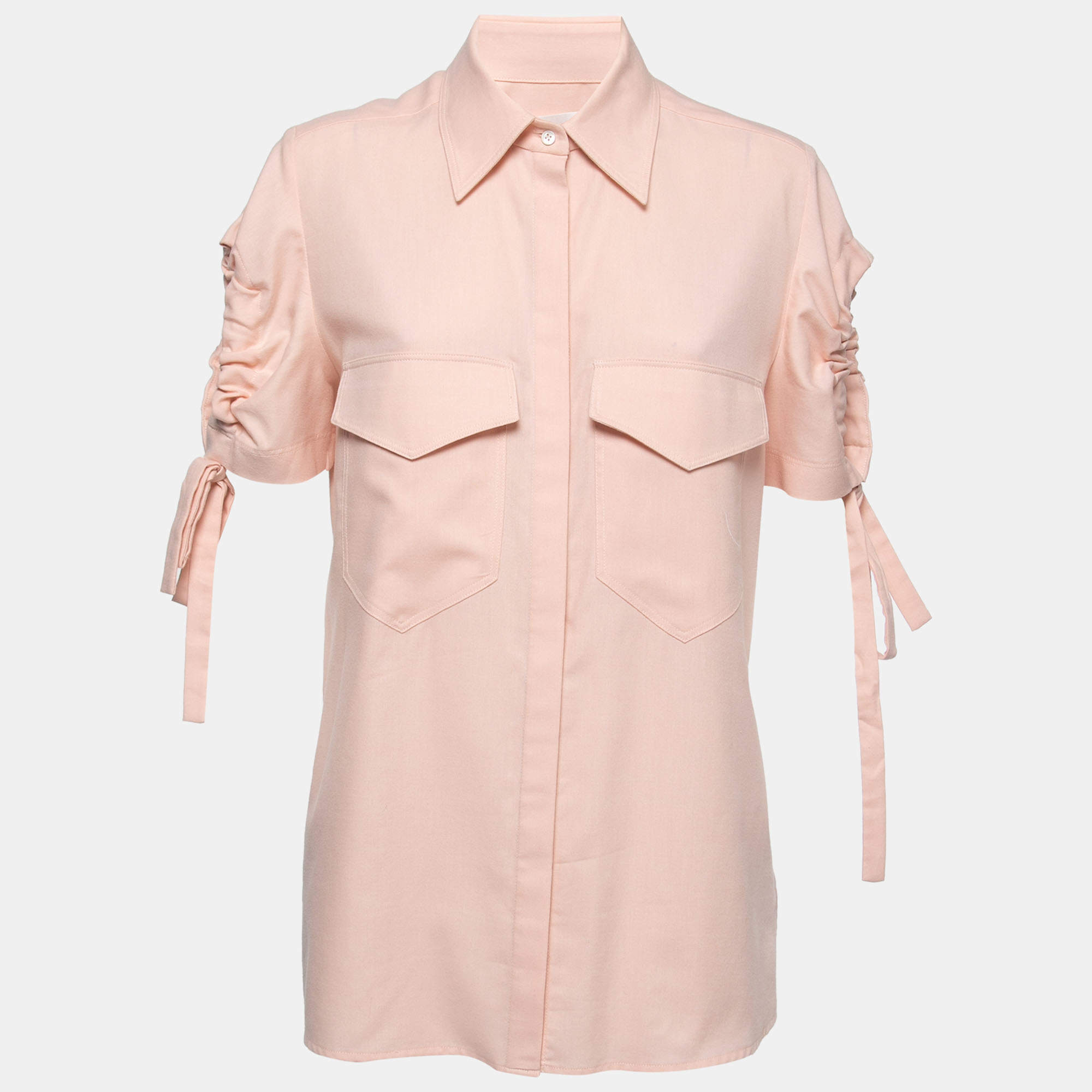 مملوكة مسبقًا Victoria Victoria Beckham Light Pink Cotton Ruched Sleeve Detail Shirt M