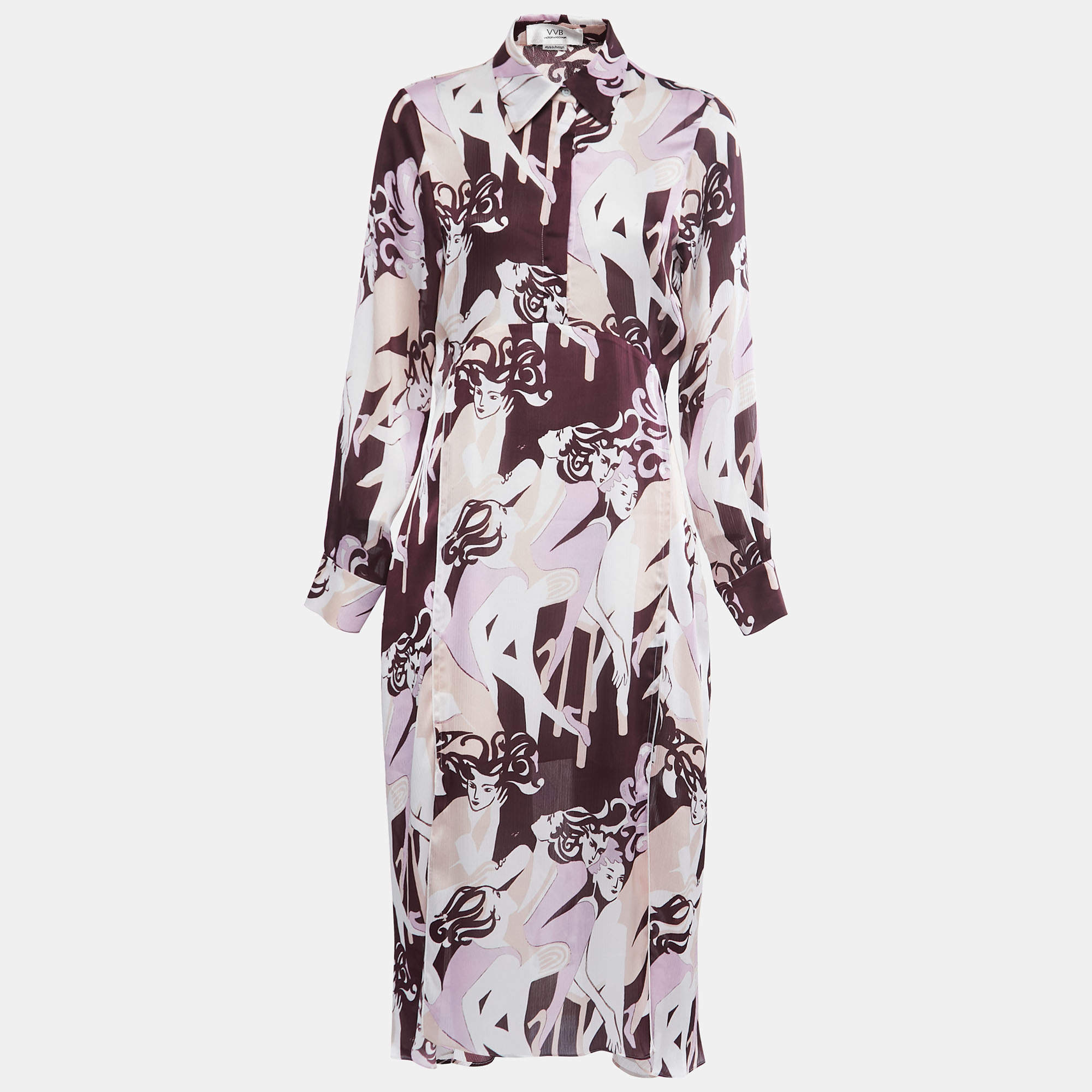 Pre Owned Victoria Victoria Beckham Purple Abstract Print Chiffon Shirtdress M