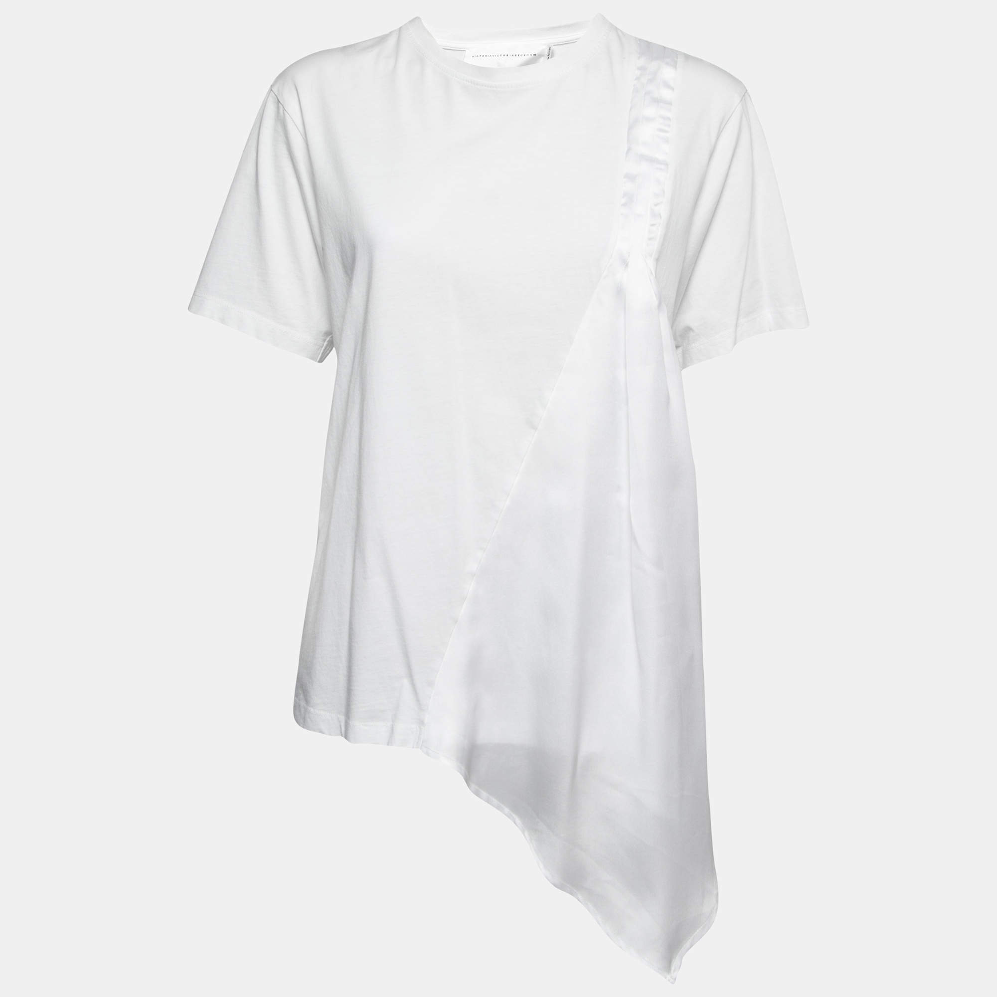 Victoria Victoria Beckham White Cotton Drape Detail T-Shirt S