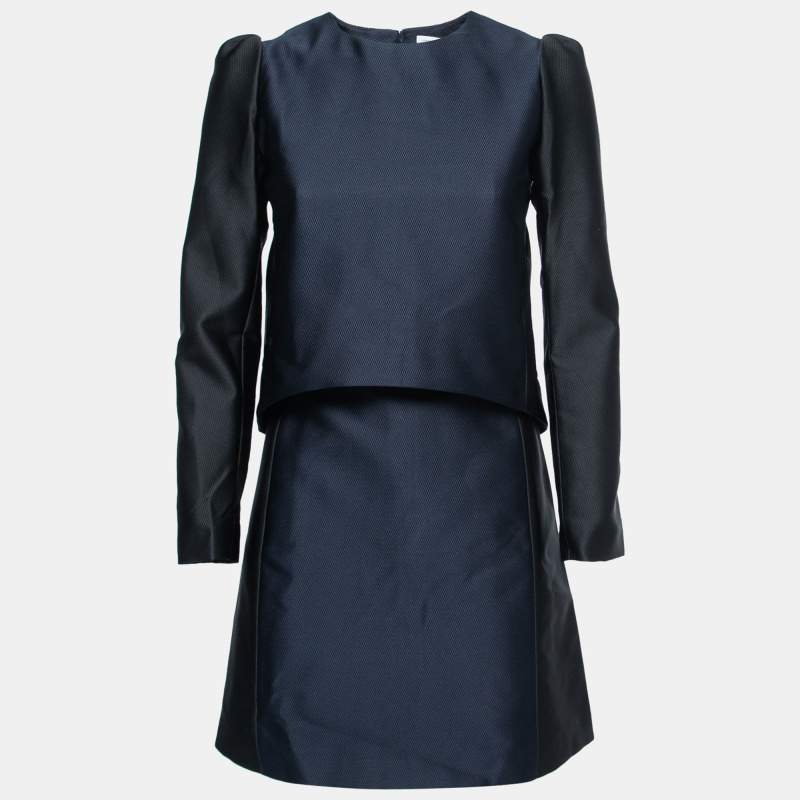 Victoria Victoria Beckham Black/Navy Blue Jacquard Satin Two Piece Dress S
