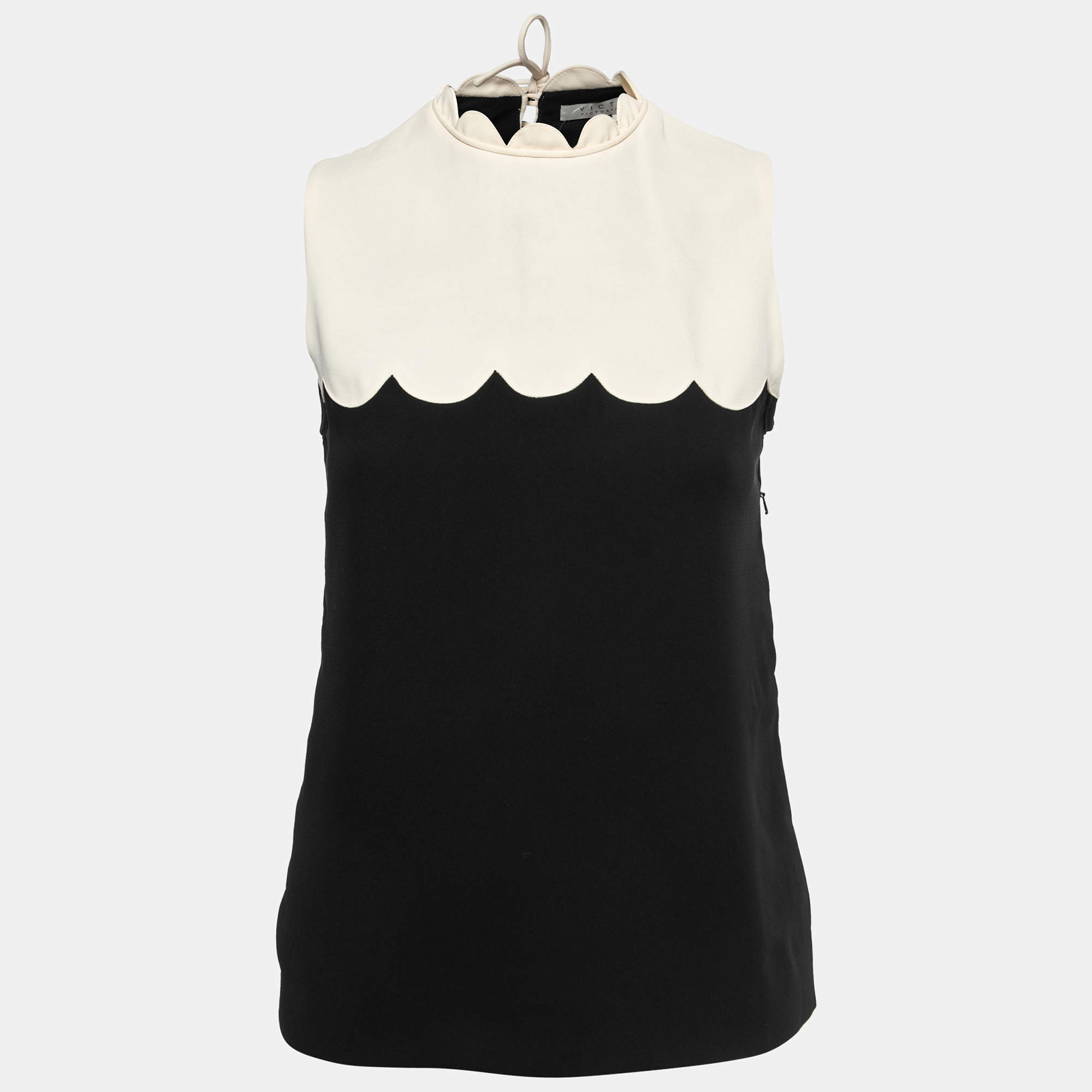 Pre Owned Victoria Victoria Beckham Black /White Crepe Scalloped Top S