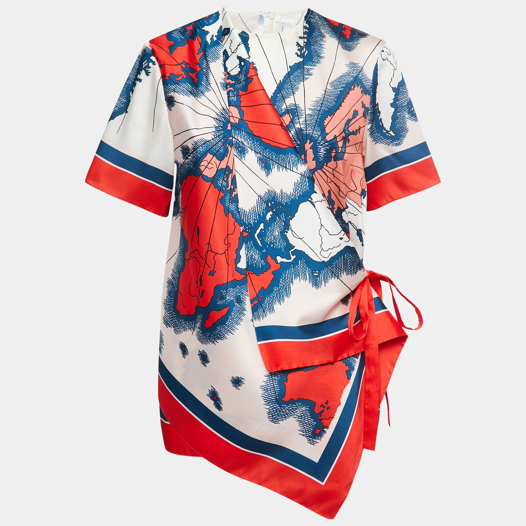 Victoria Victoria Beckham Red Map Print Silk Wrap Top M