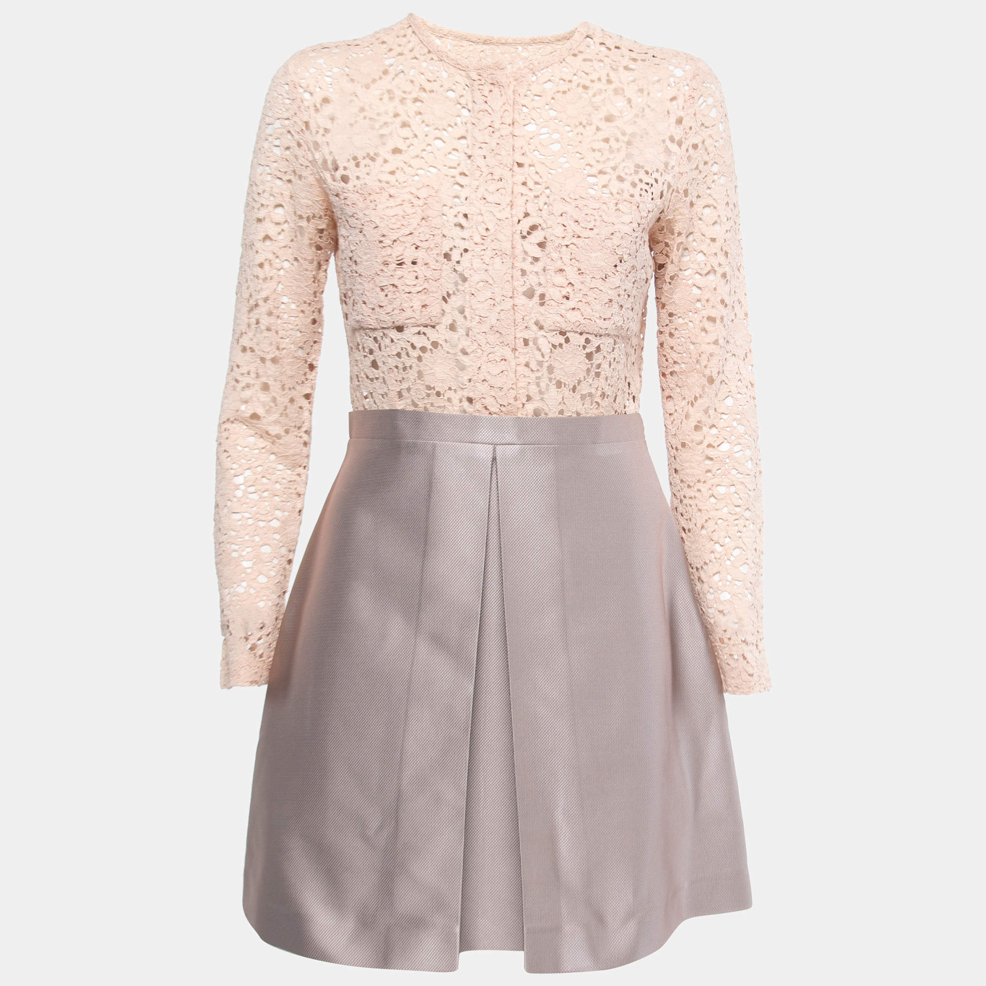 Pre Owned Victoria Victoria Beckham Beige/Grey Lace Mini Dress M