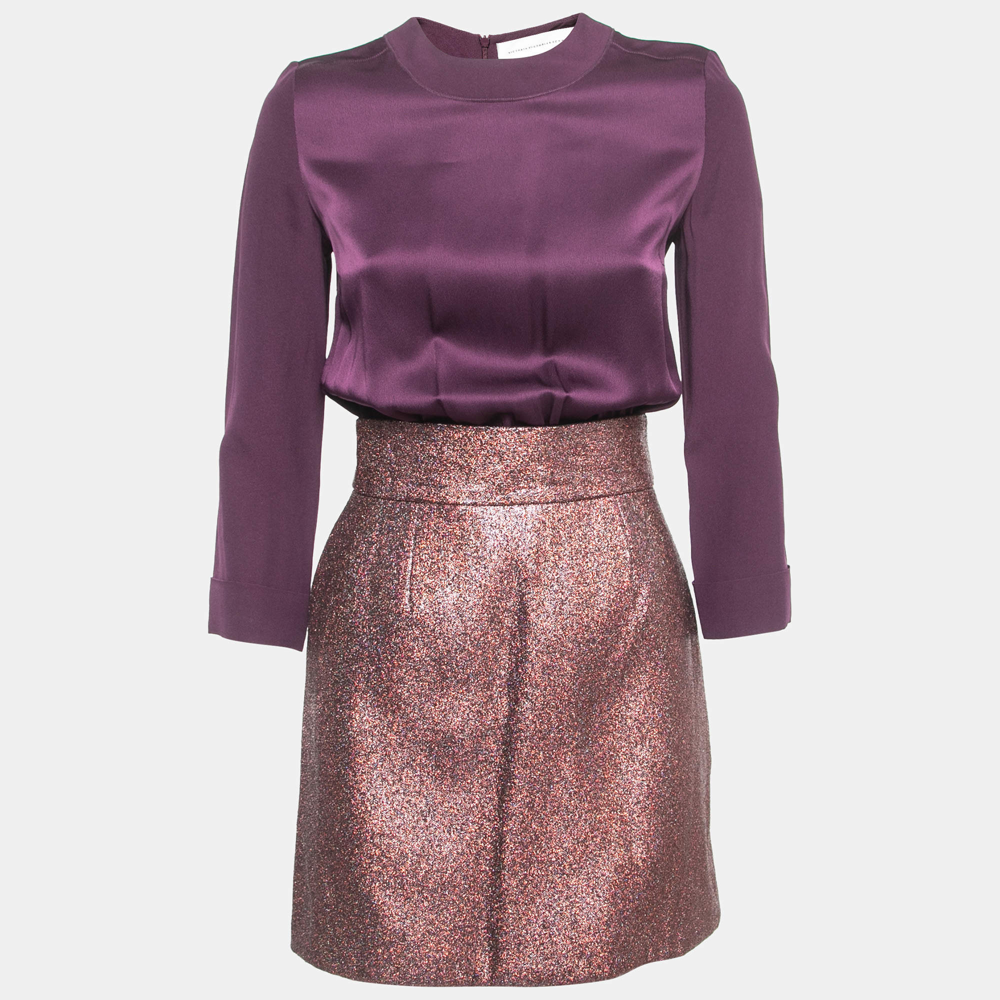 Victoria Victoria Beckham Purple & Metallic Lamé Midi Dress S