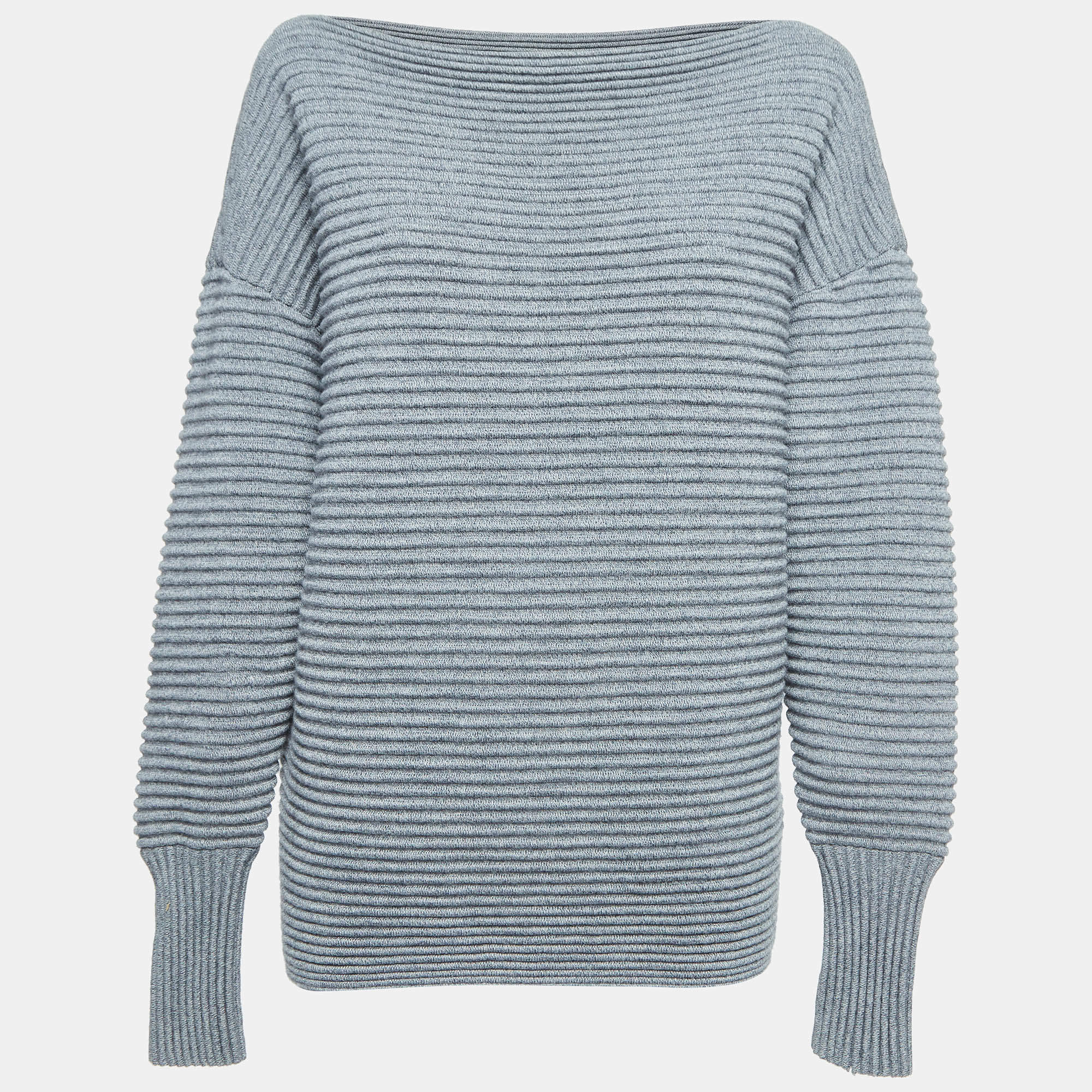 Pre Owned Victoria Victoria Beckham Grey Ribbed Knit Sweater L