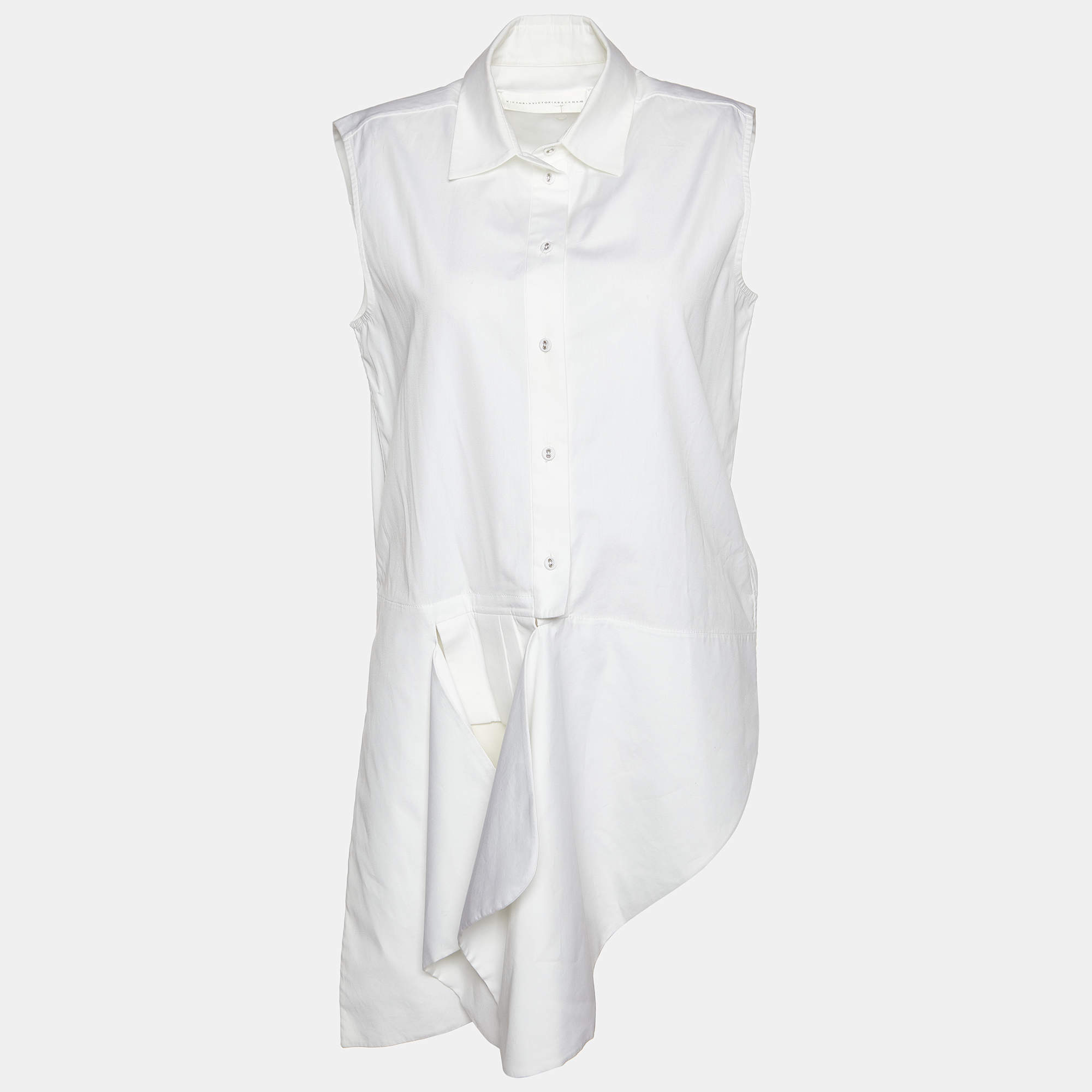 Pre Owned Victoria Victoria Beckham White Cotton Asymmetrical Hem Shirt S 