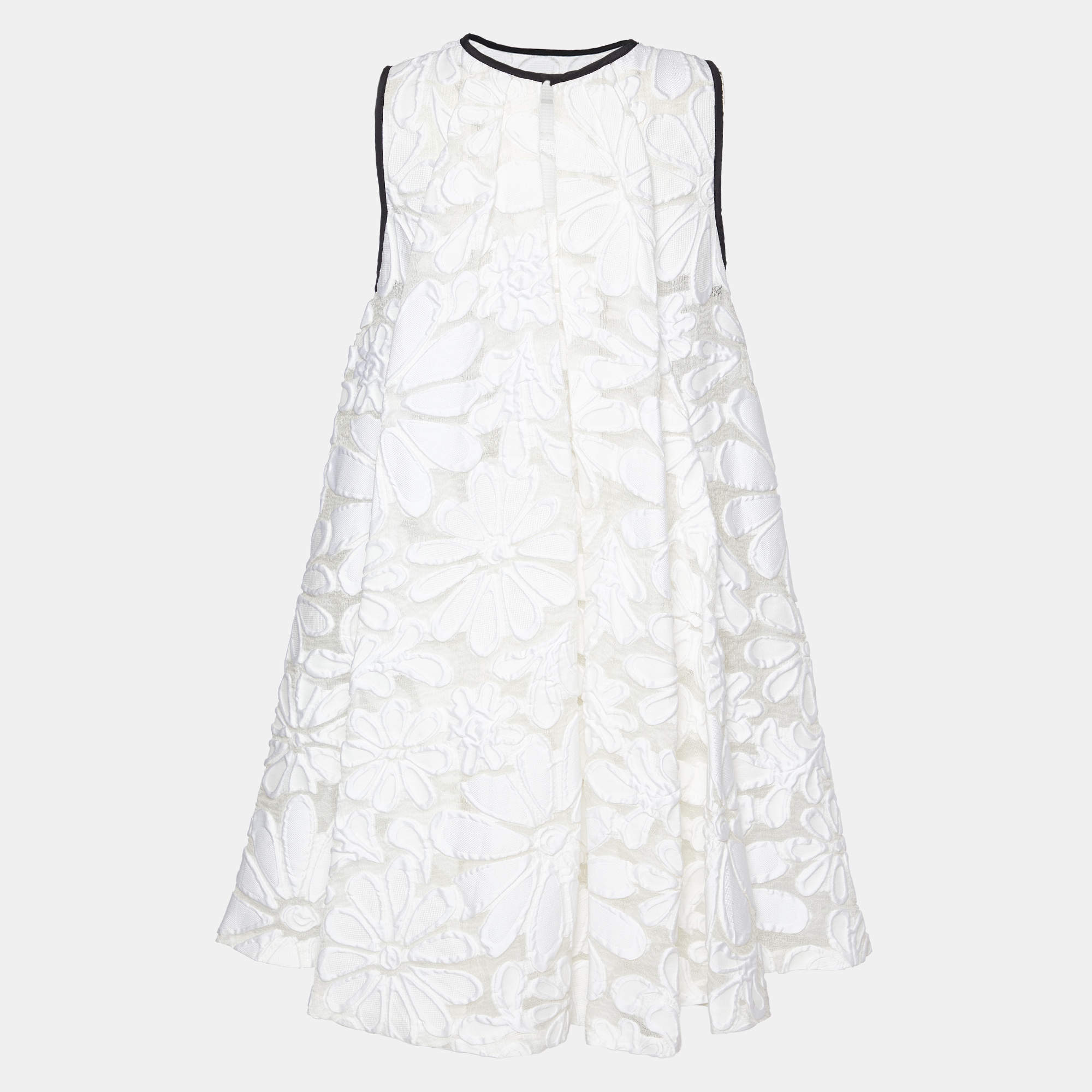 Pre Owned Victoria Victoria Beckham White Embossed Floral Jacquard Flared Dress M