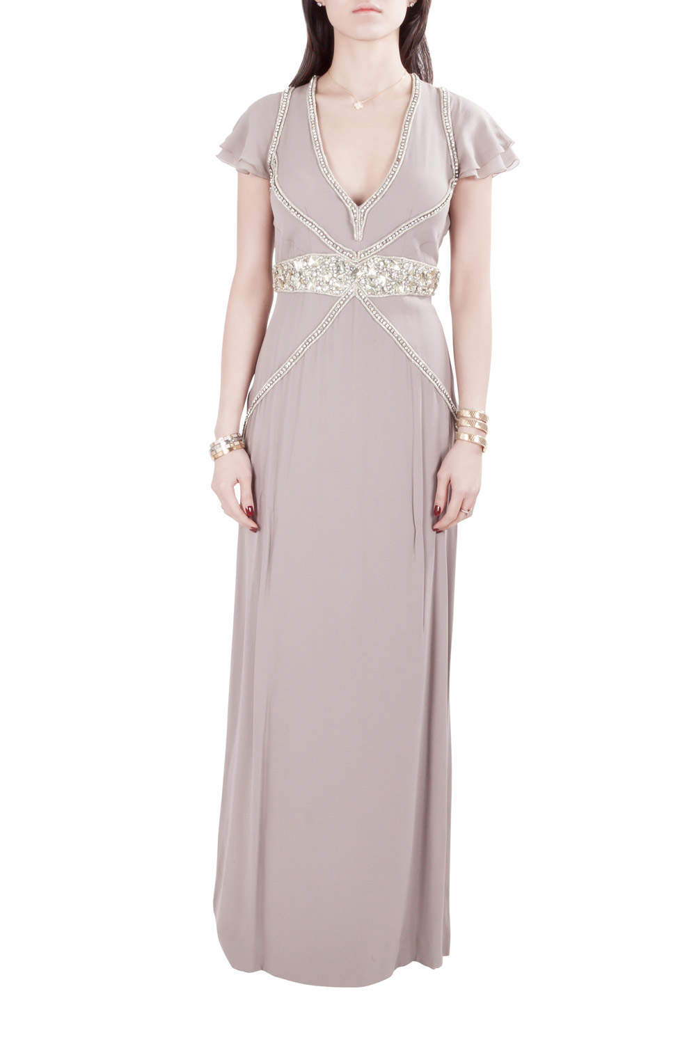 flutter sleeve evening gown