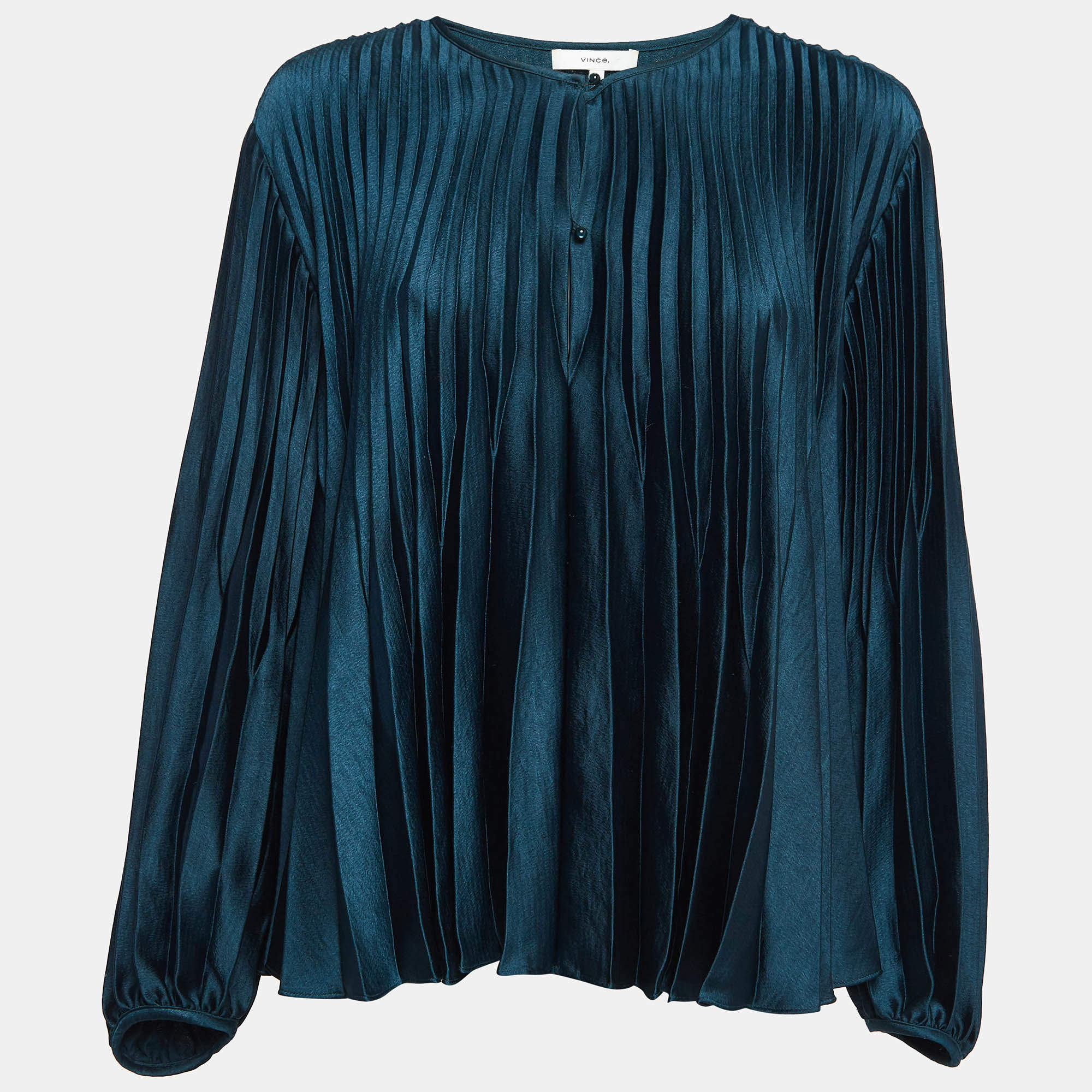 Pre Owned Vince Green Satin Plisse Blouse M