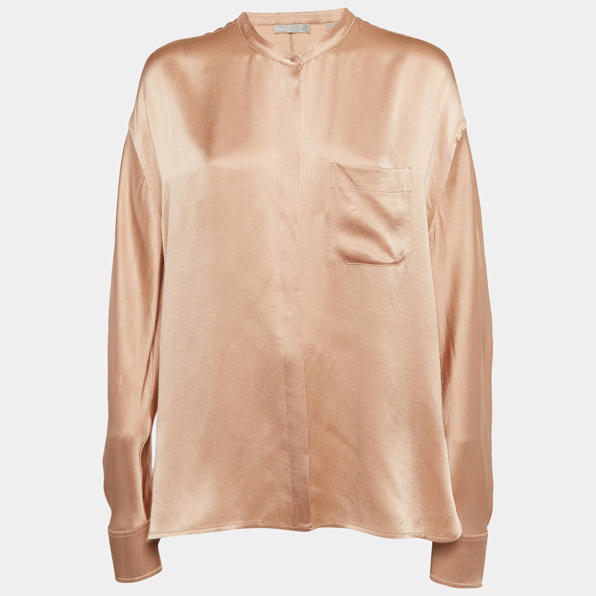 Vince Pink Satin Silk Buttoned Shirt L