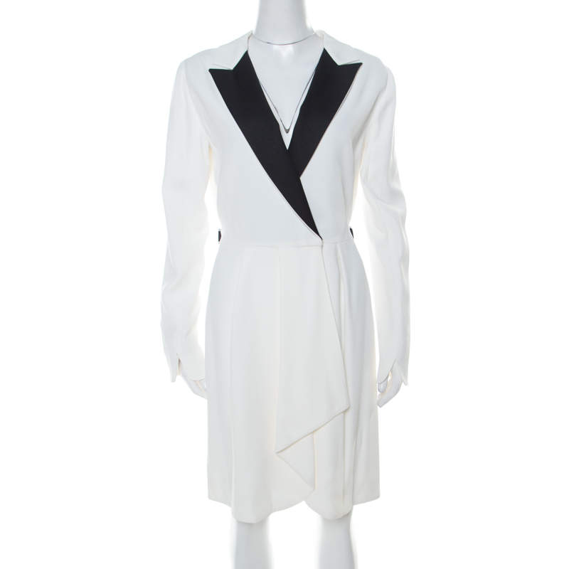 Vionnet Off-White Moss Crepe Short Tuxedo Style Wrap Dress M