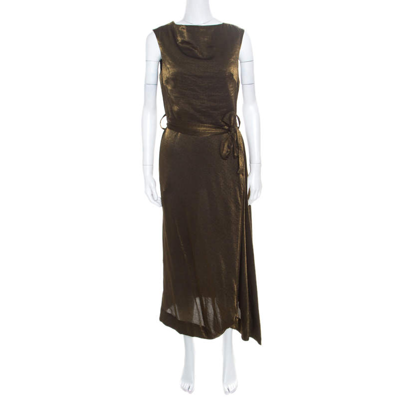 Pre Owned Vivienne Westwood Anglomnia Metallic Gold Asymmetric Hem Sleeveless Vasari Dress S