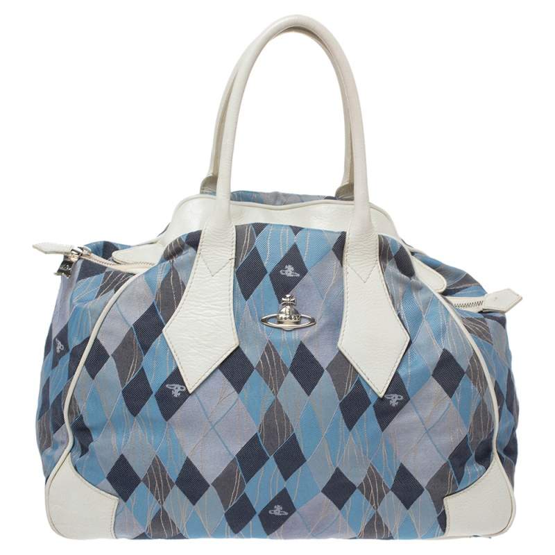 Vivienne Westwood Blue/White Printed Canvas and Leather Dome Satchel