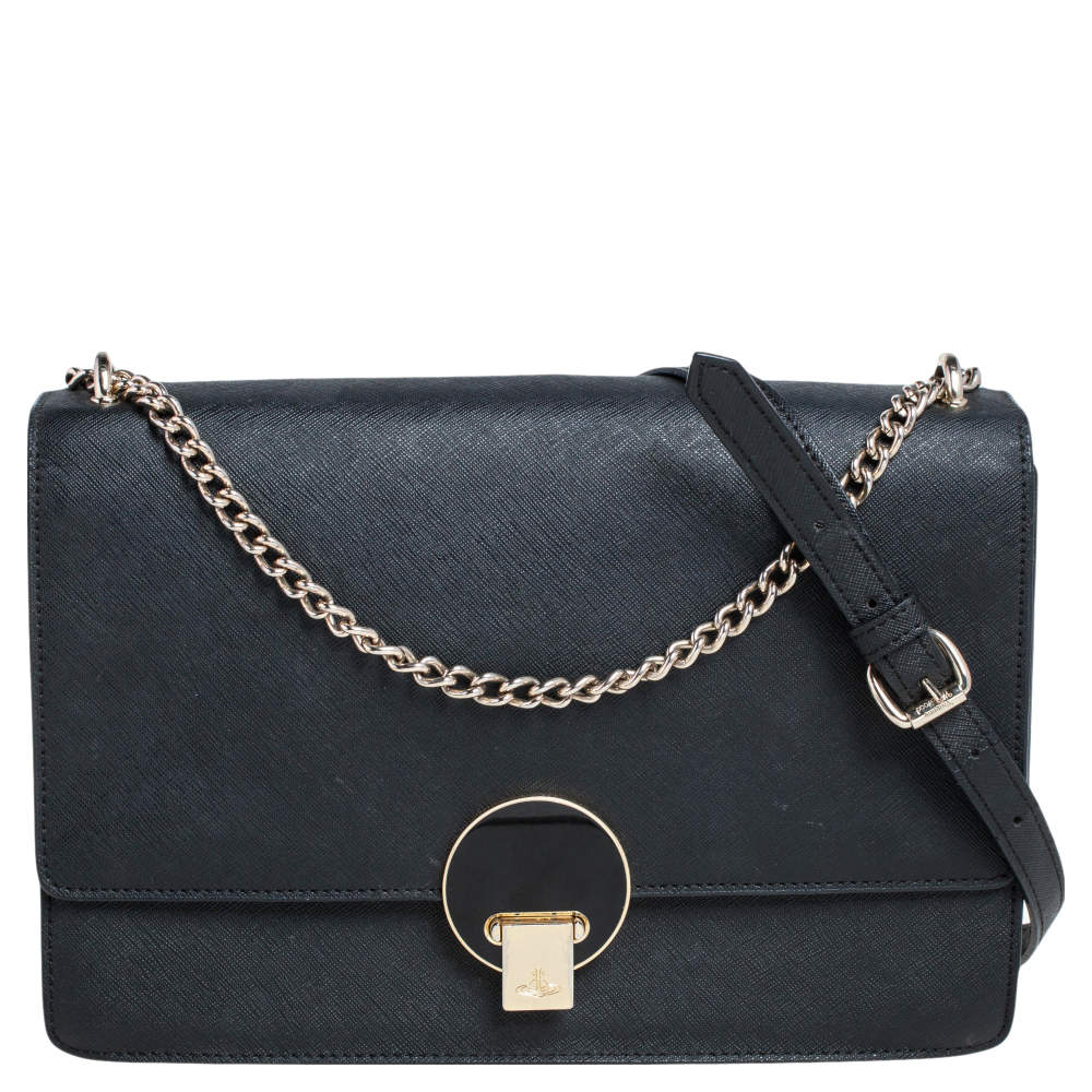 Pre Owned Vivienne Westwood Black Leather Opio Shoulder Bag