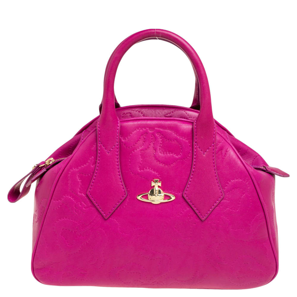 Pre Owned Vivienne Westwood Magenta Embossed Leather Yasmine Satchel