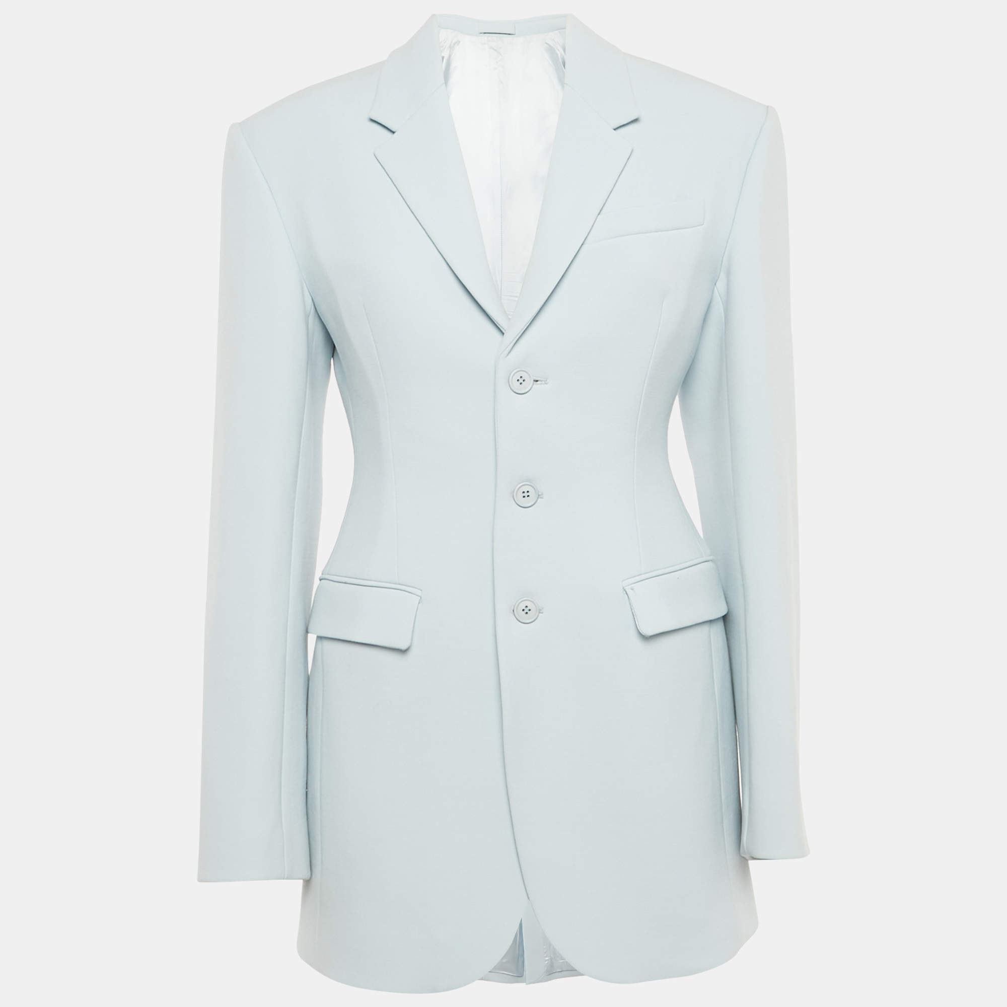 مملوكة مسبقًا Wardrobe NYC Blue Wool Crepe Button Front Blazer S