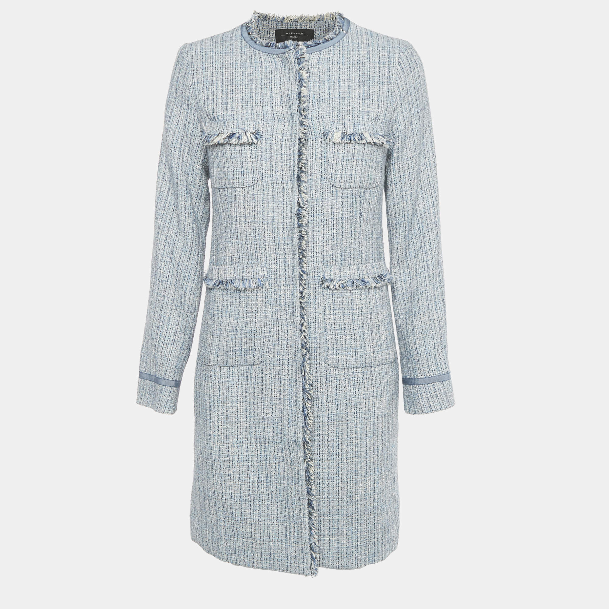 Pre Owned Weekend Max Mara Blue Tweed Mid-Length Coat S