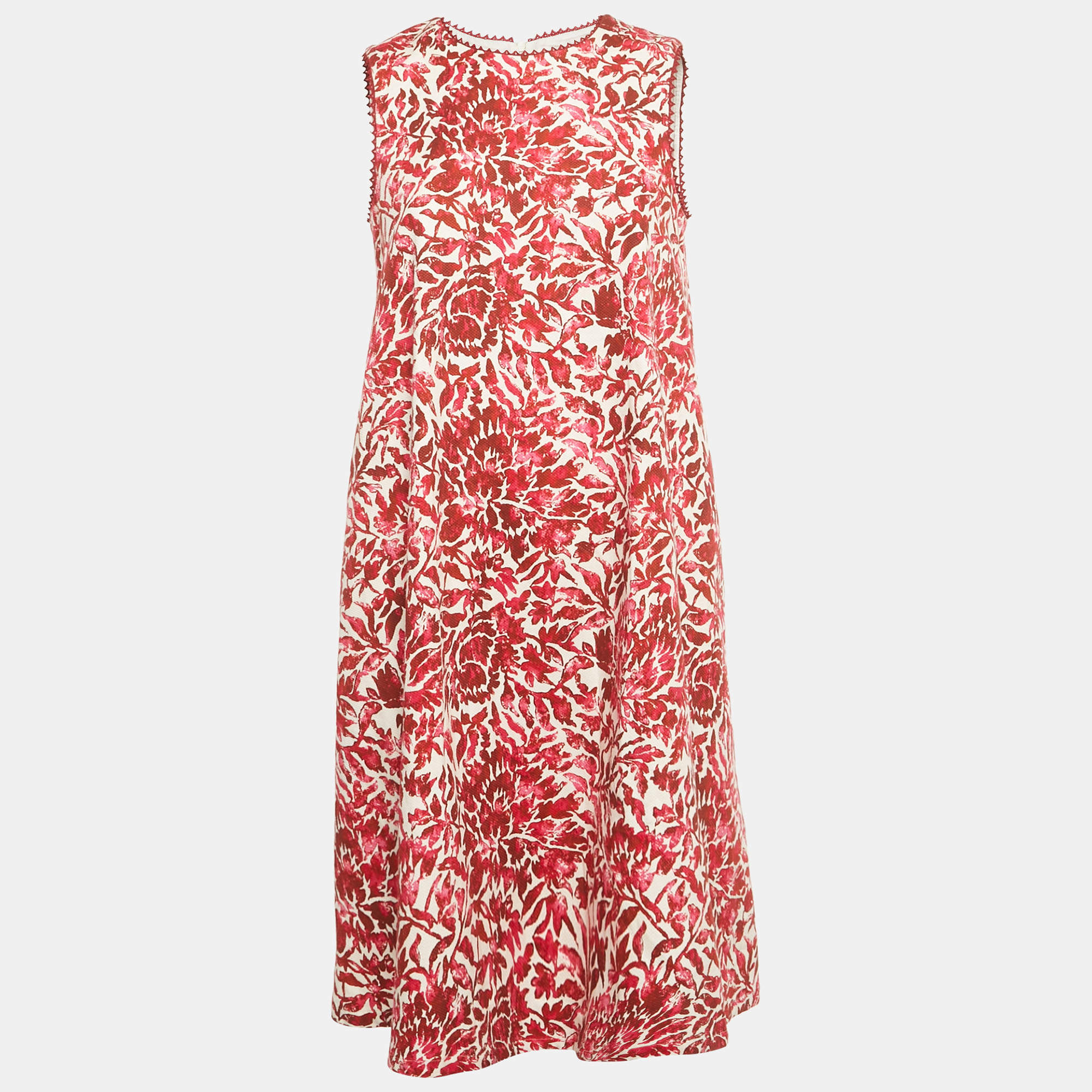 Pre Owned Weekend Max Mara Red Floral Print Cotton Alfiere Dress S