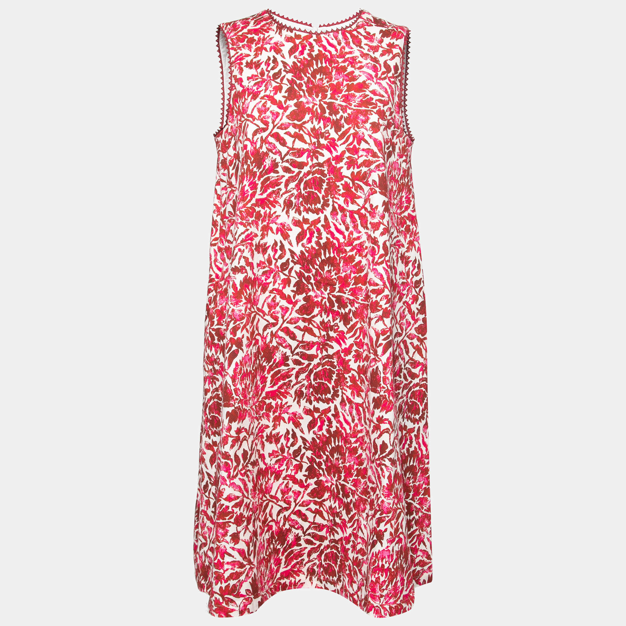 Pre Owned Weekend Max Mara Red Floral Printed Cotton Sleeveless Alfiere Dress M