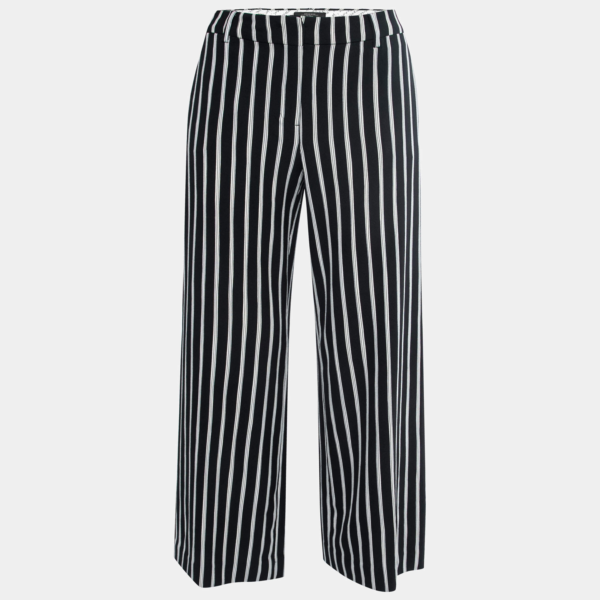 Weekend Max Mara Black Striped Crepe Wide-Leg Trousers M