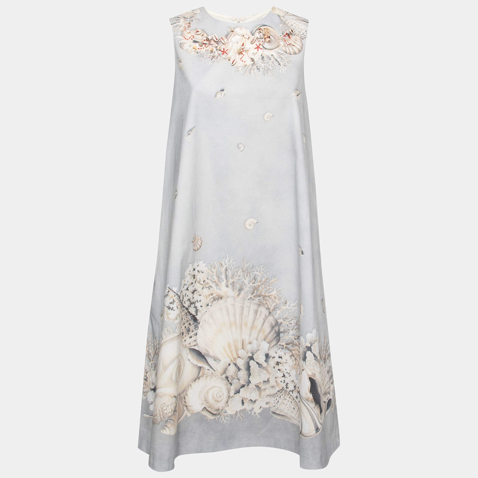 Pre Owned Weekend Max Mara Light Blue Shell Printed & Embellished Cotton Dress M