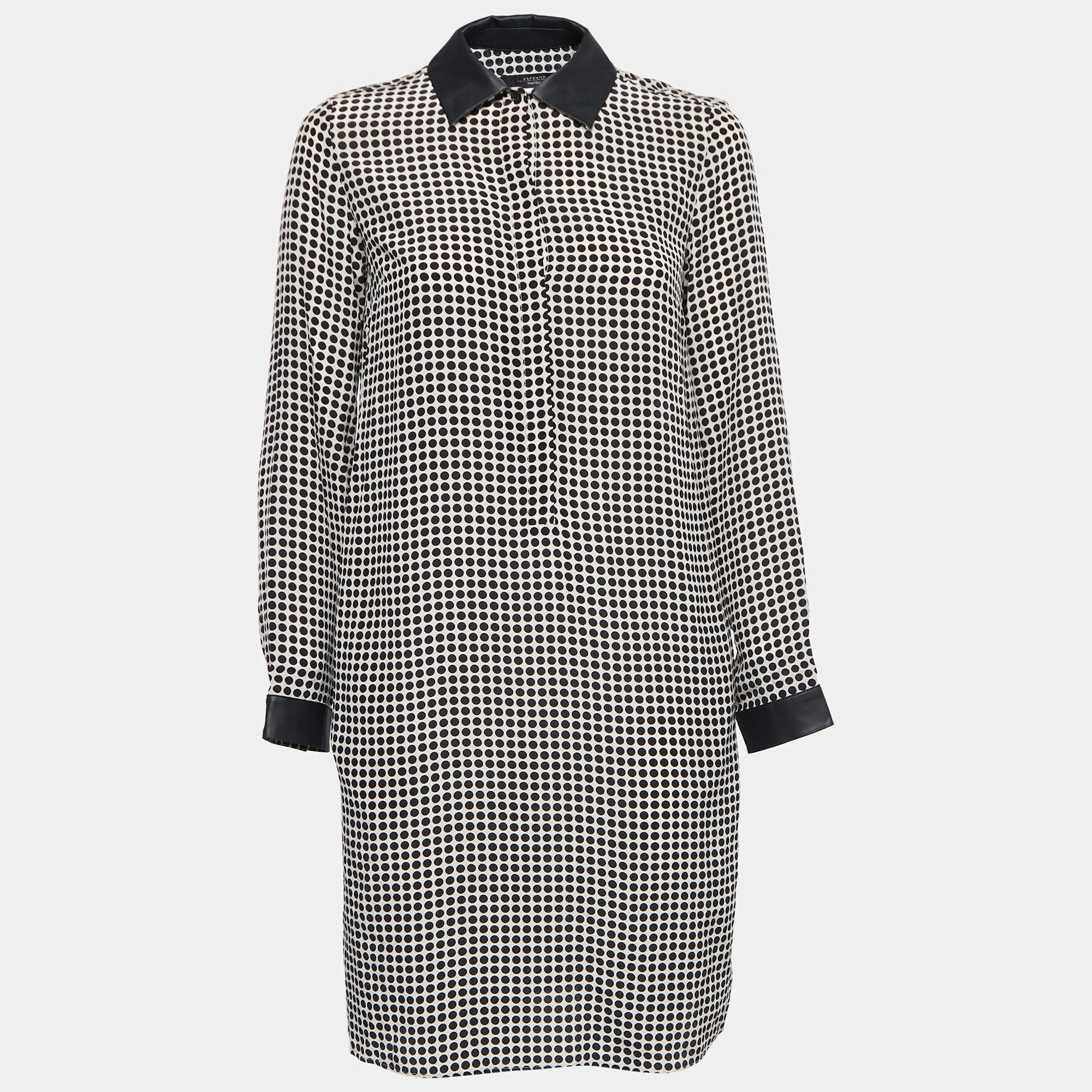 Weekend Max Mara Monochrome Polka Dot Printed Silk Estella Long Sleeve Dress S