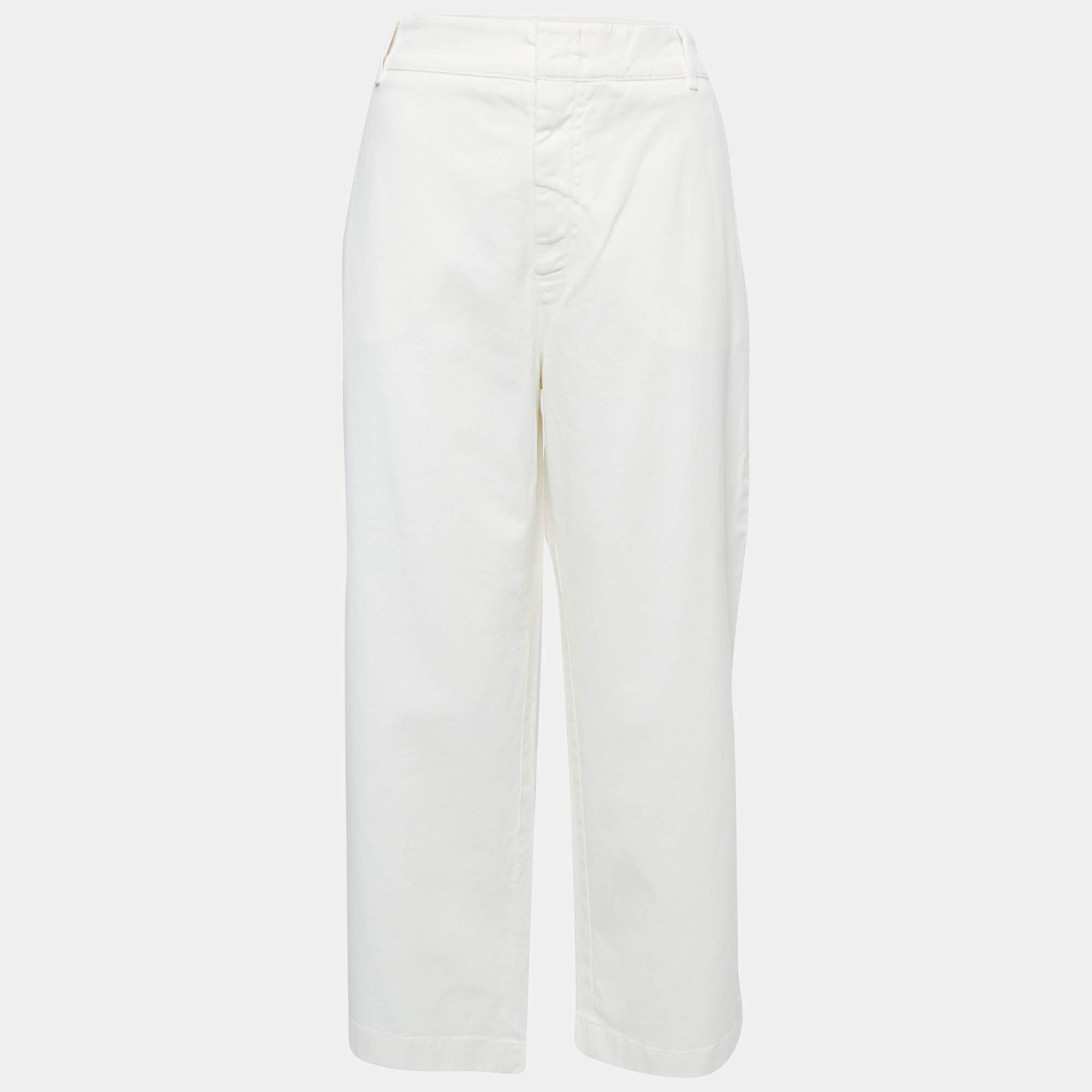 Pre Owned Weekend Max Mara Cream Cotton Afelio Plazzo Trousers M / Waist 34"