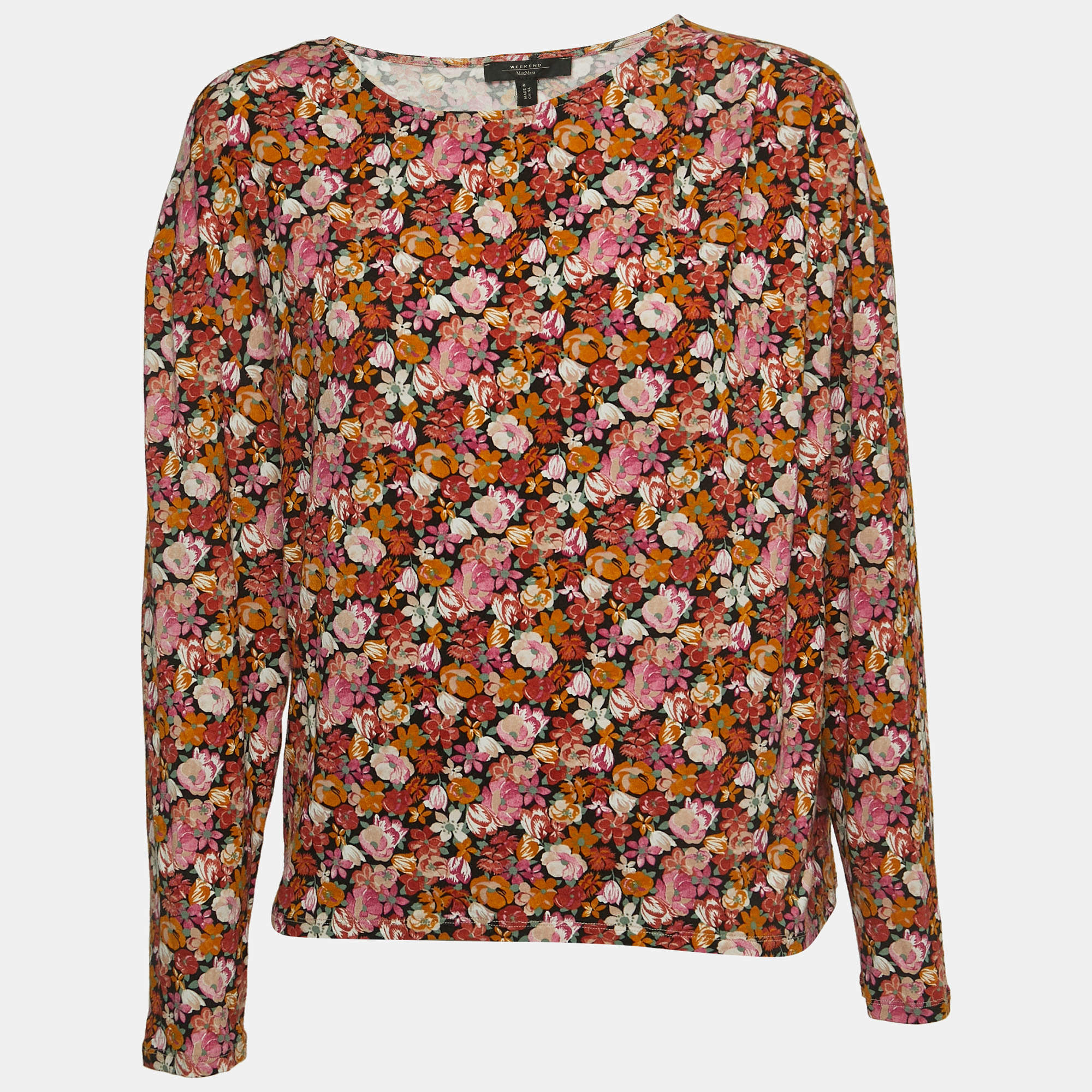 Pre Owned Weekend Max Mara Multicolor Floral Printed Jersey Top L