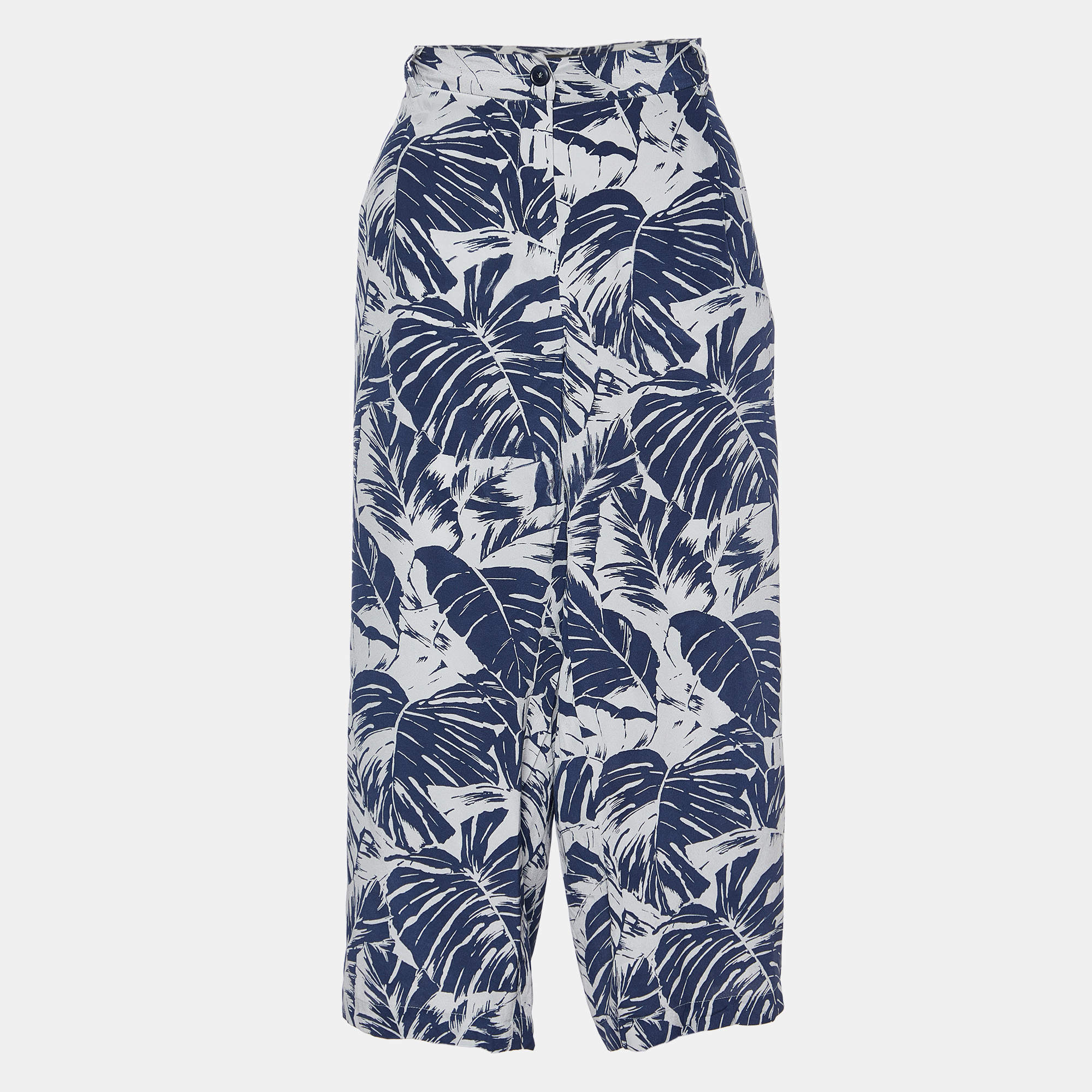 Weekend Max Mara Blue Tropical Print Silk Capri Pants L