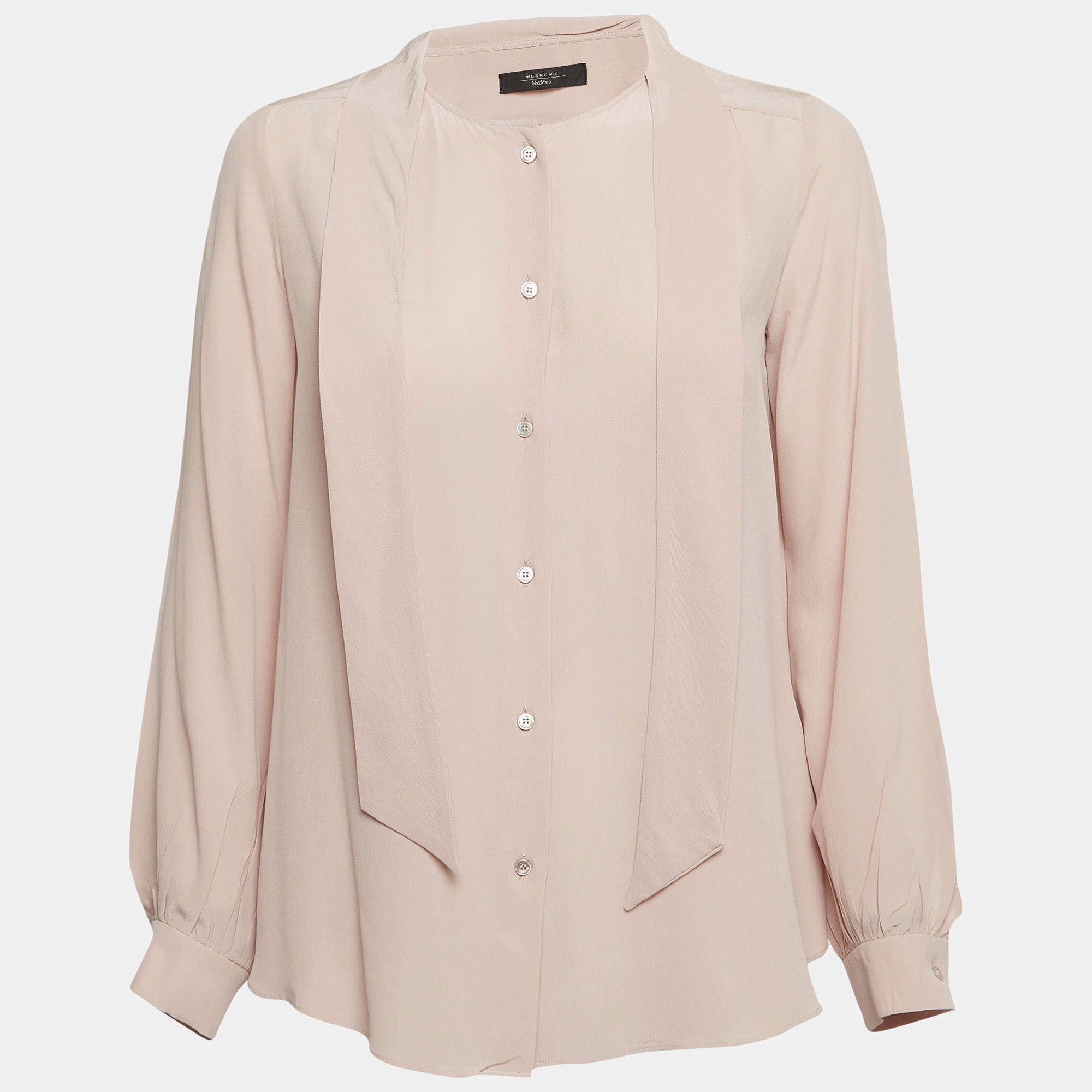 Pre Owned Weekend Max Mara Pink Silk Tie-Neck Shirt S