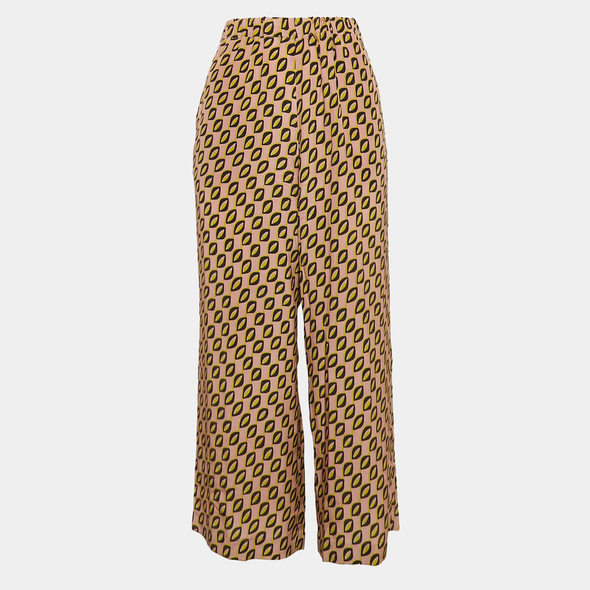 Weekend Max Mara Pink Printed Silk Wide Leg Pants S