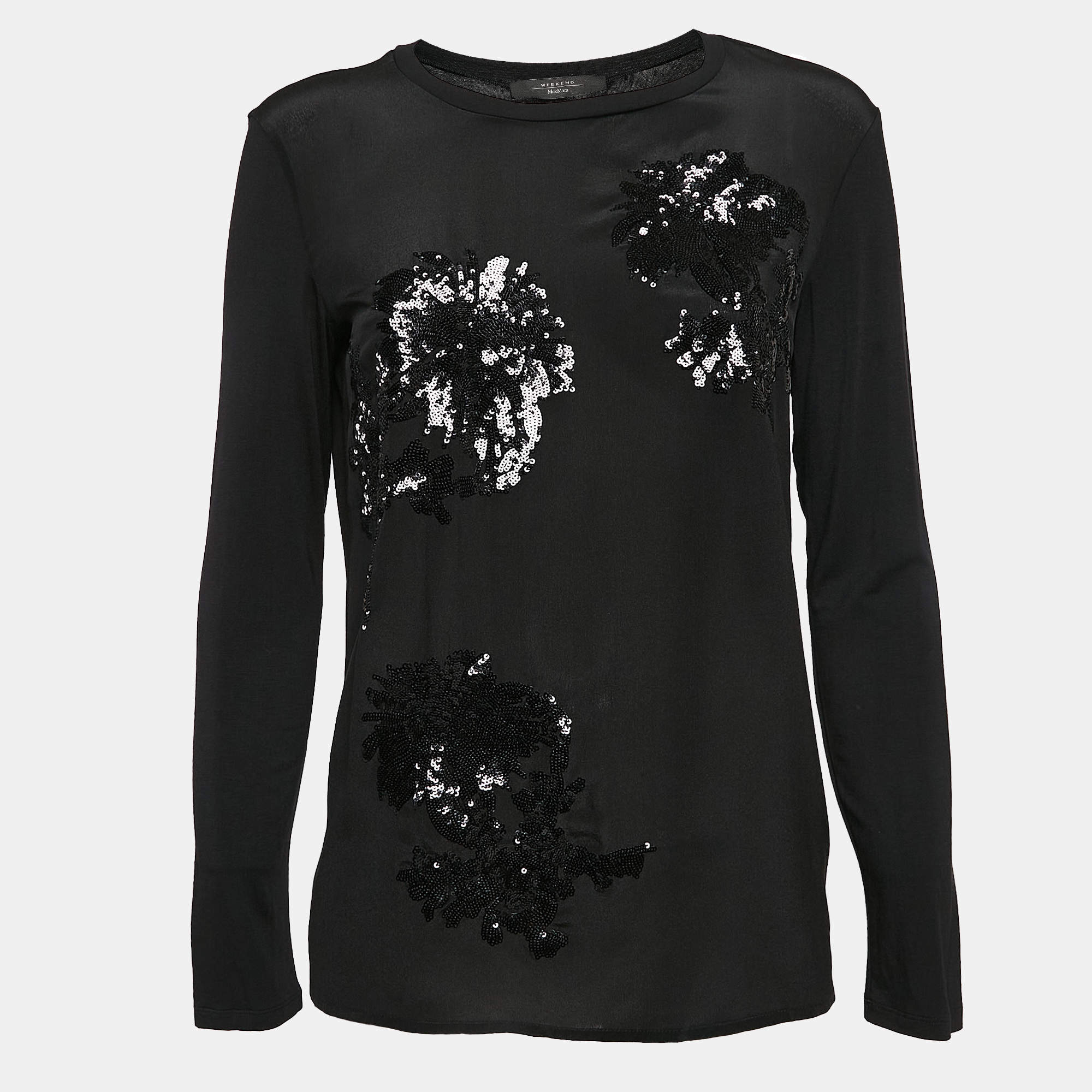 Weekend Max Mara Sequin Embellished Crepe and Knit Top M