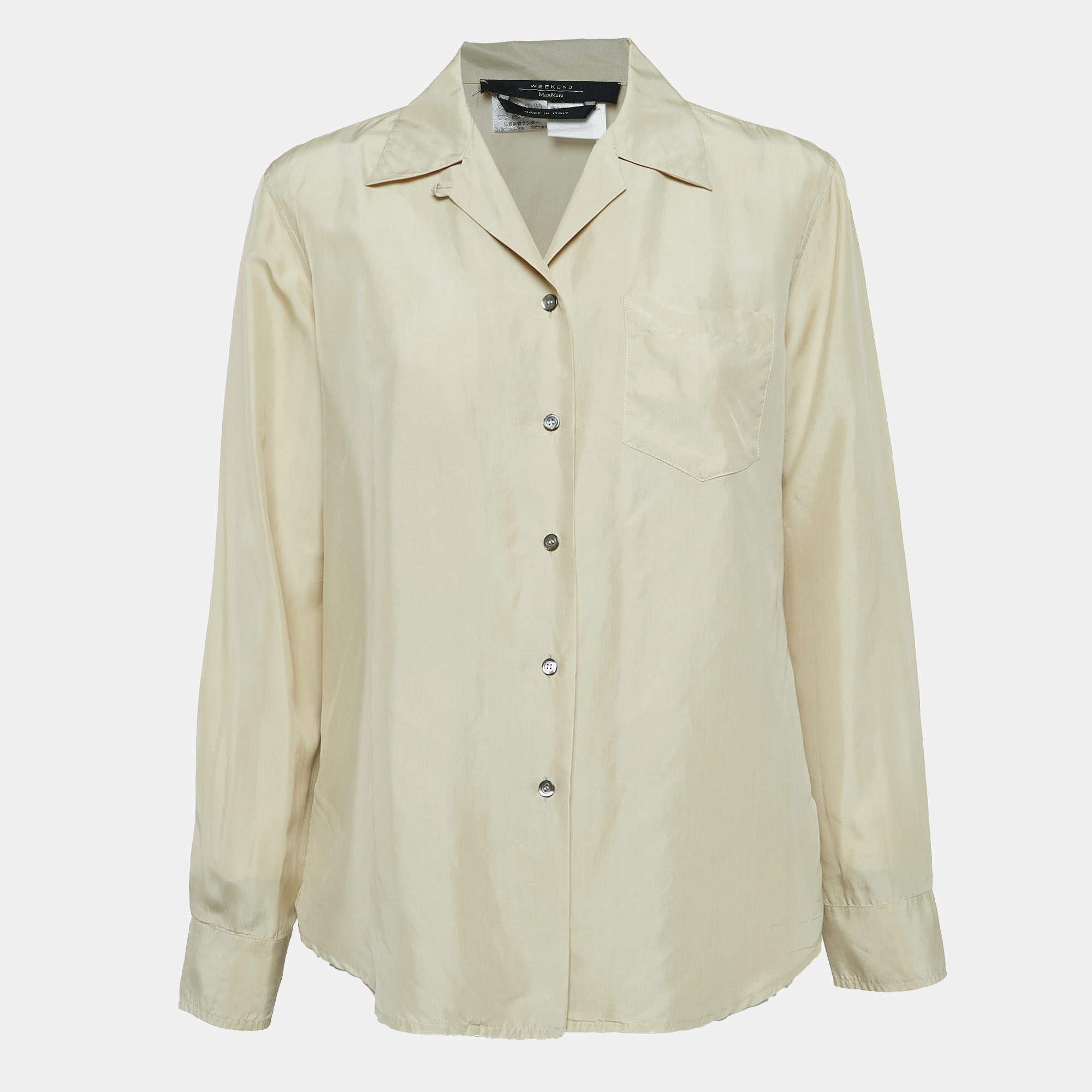 Weekend Max Mara Beige Silk Button Front Shirt M
