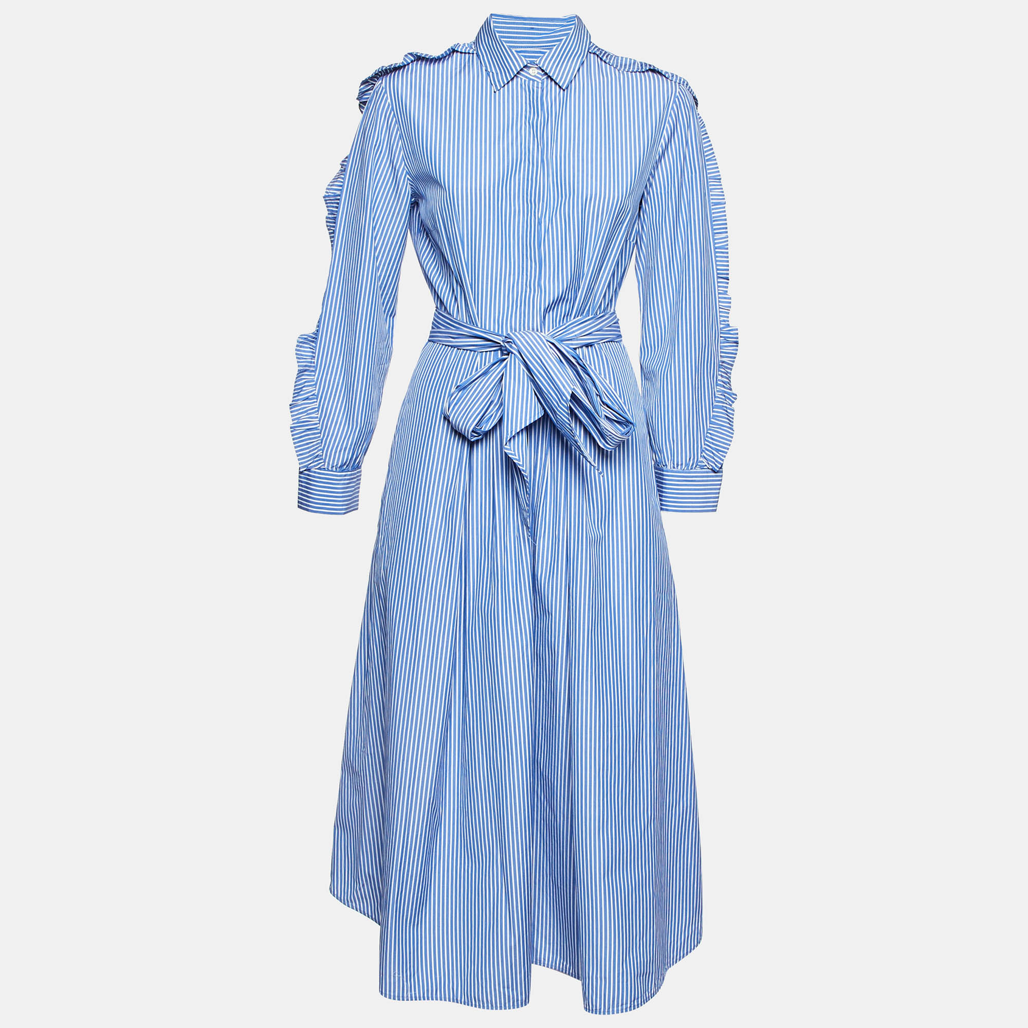 Weekend Max Mara Blue Striped Cotton Long Shirt Dress M