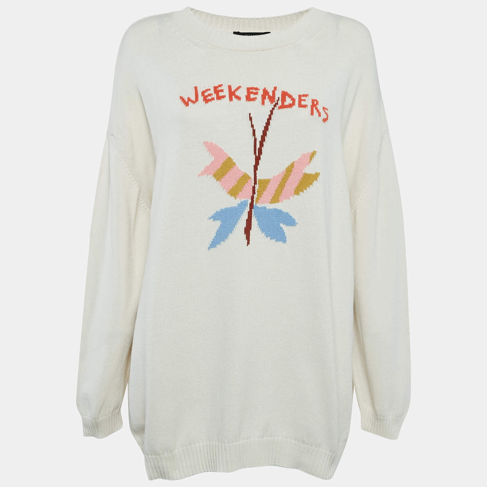 Weekend Max Mara White Butterfly Patterned Cotton Knit Jumper XL