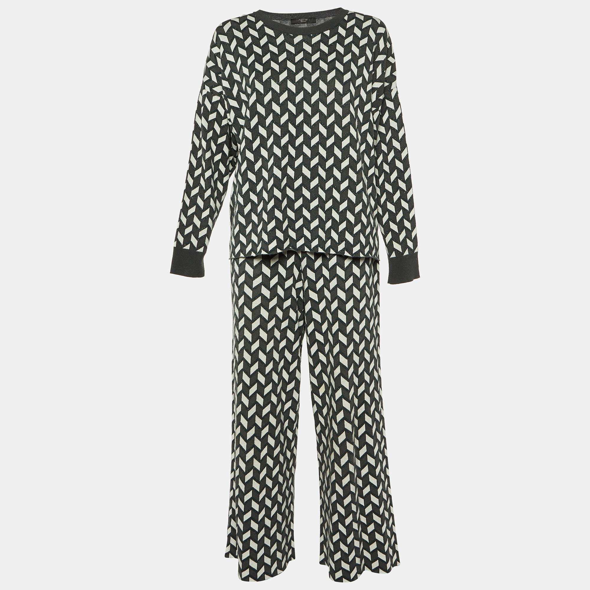 Weekend Max Mara Grey Zig Zag Lurex Knit Co-Ord Set M