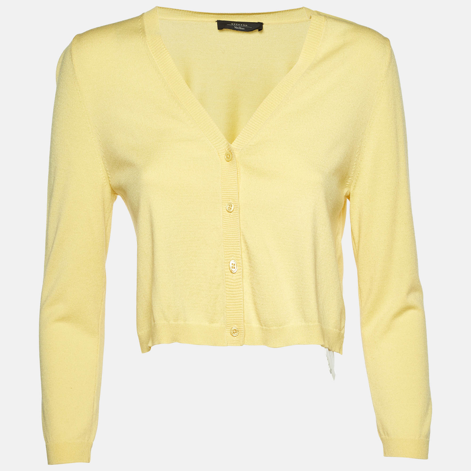Pre Owned Weekend Max Mara Yellow Knit Cropped Cardigan M