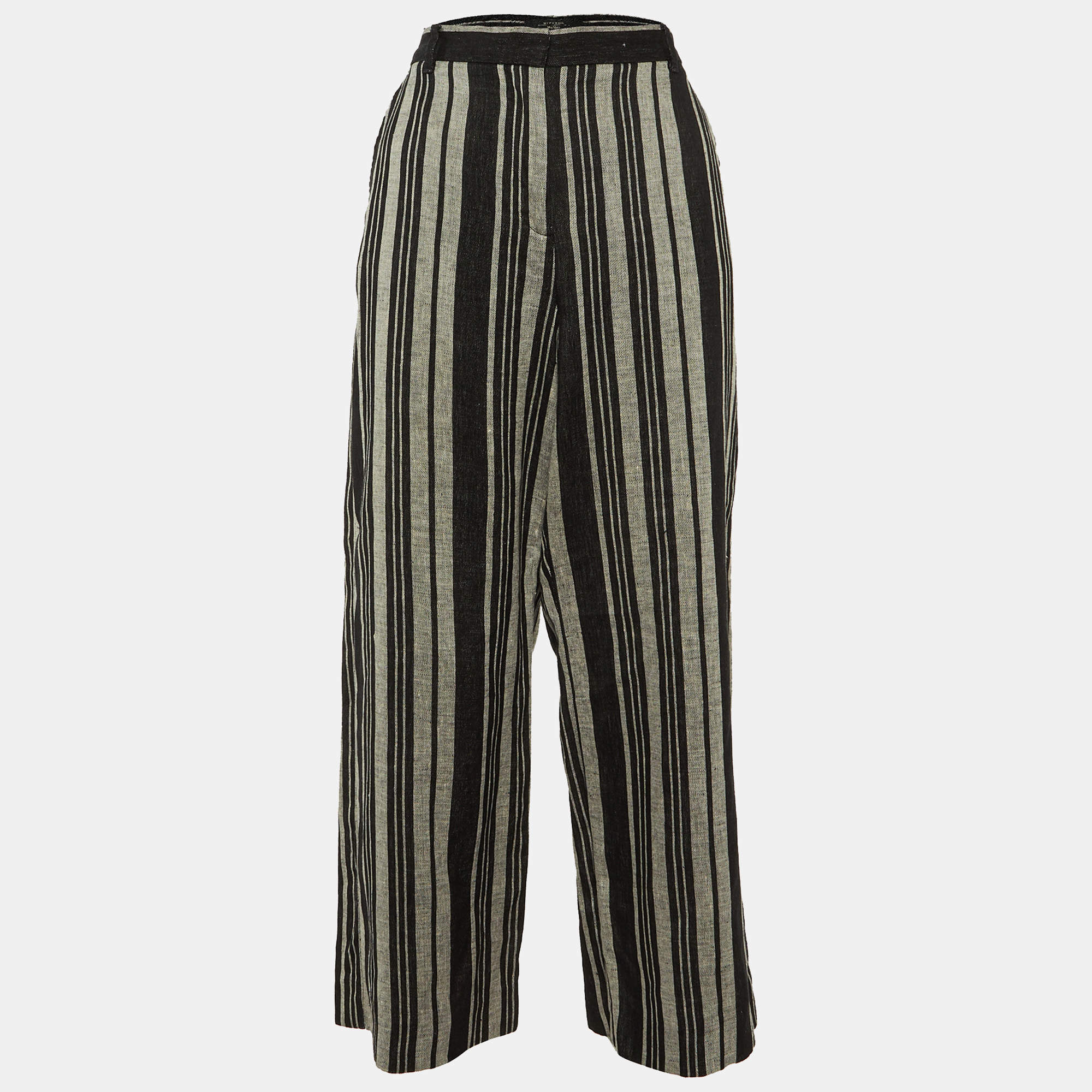 Weekend Max Mara Black/Grey Striped Linen Trousers M