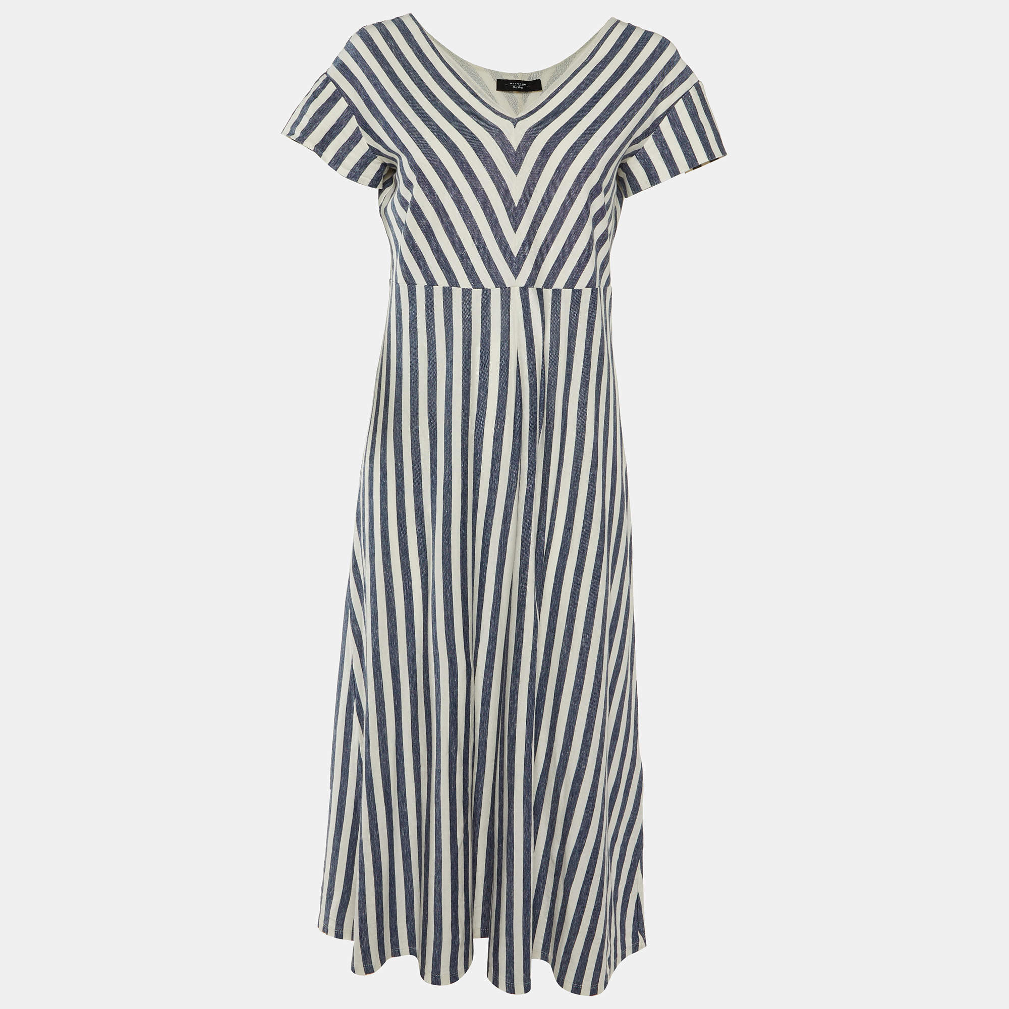 Weekend Max Mara Blue/White Striped Jersey Midi Dress L