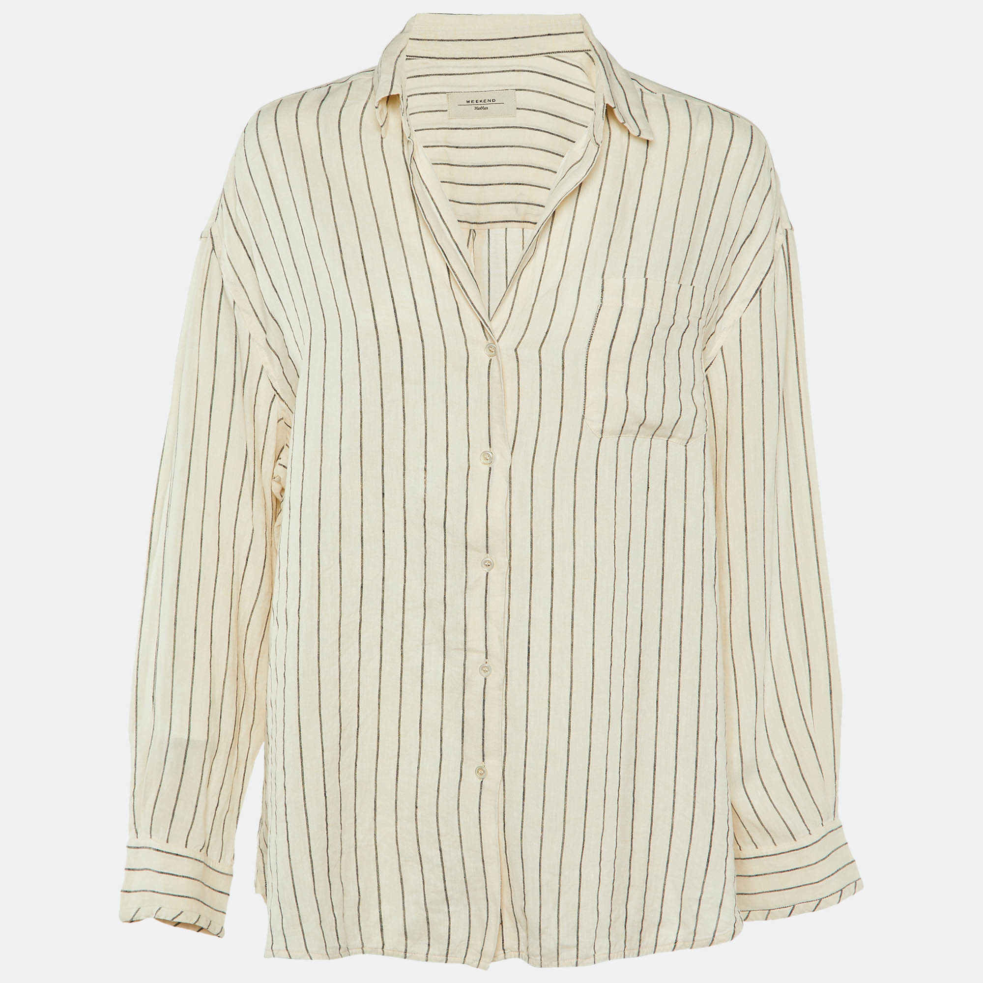Weekend Max Mara Cream Striped Linen Shirt M